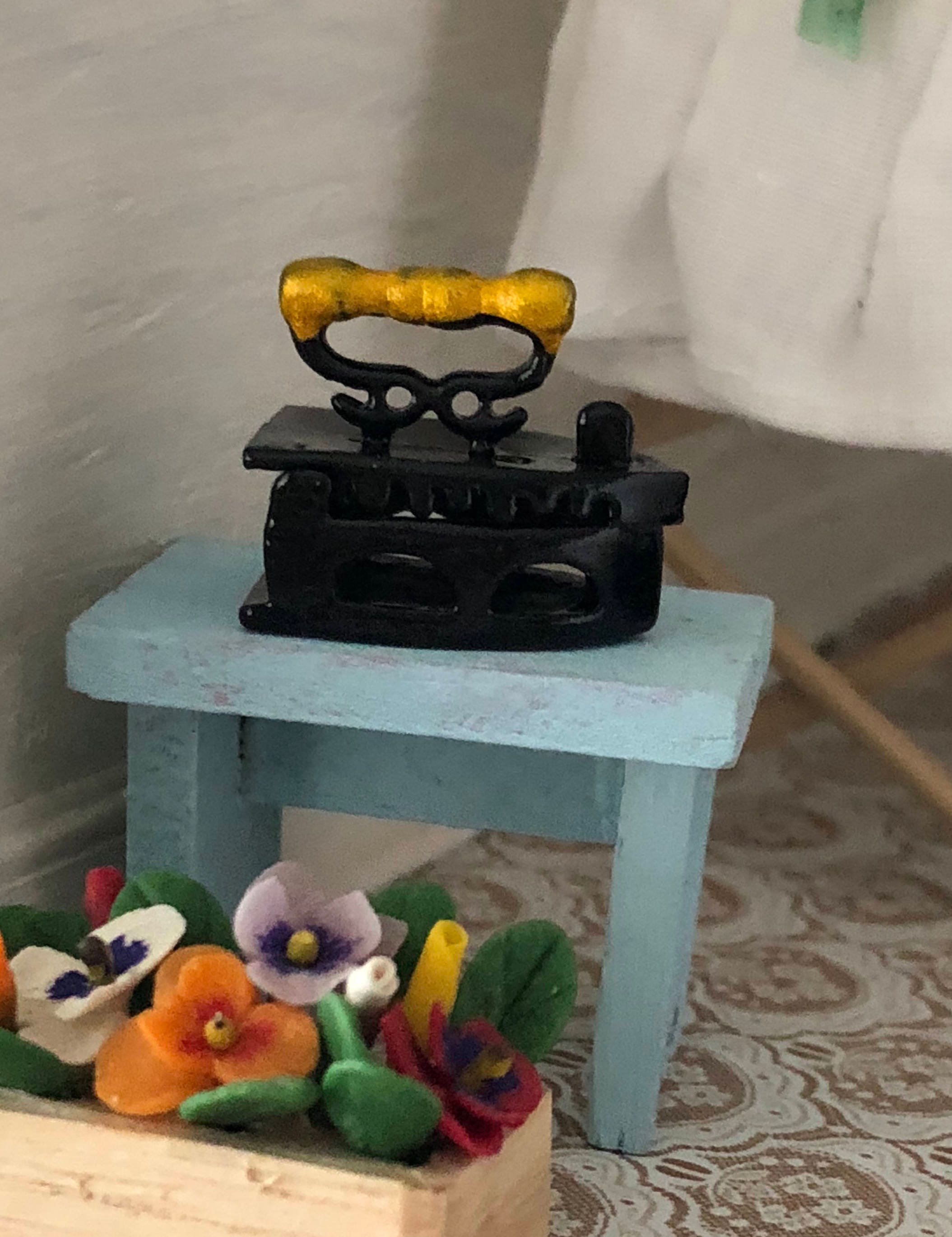 Miniature Iron, Vintage Style Black Metal Mini Iron, Dollhouse