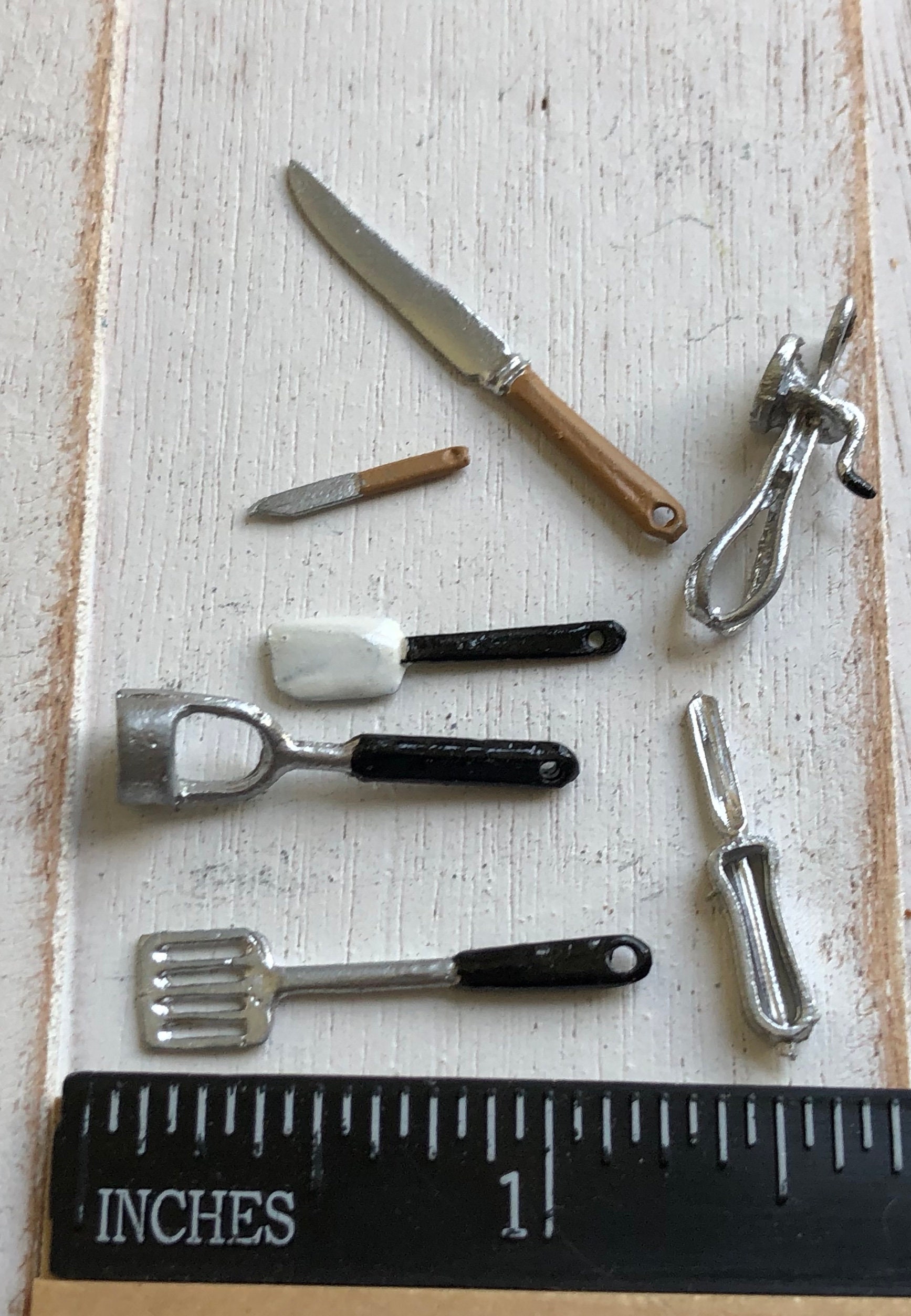 Miniature Kitchen Utensil Set, Mini Kitchen Implements, 7 Piece Set, Beater, Spatula, Knives