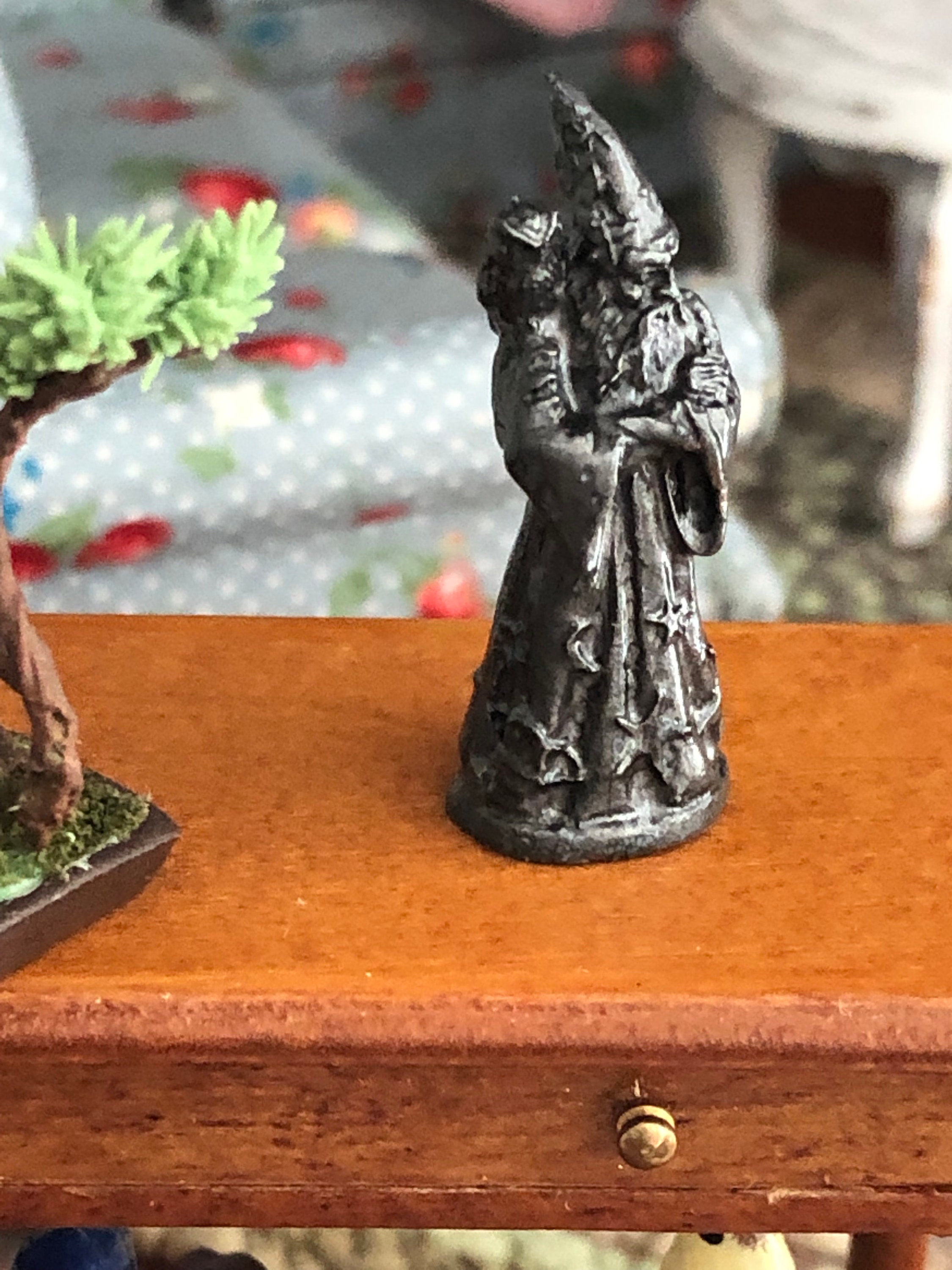 Miniature Wizard With Owl Statue Figurine, Mini Ship Figurine Statue