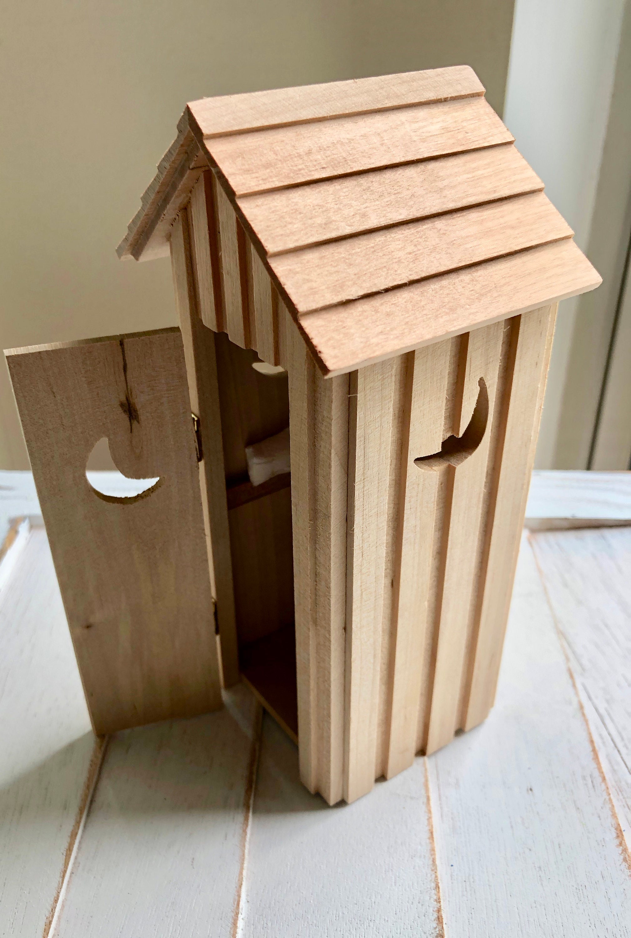 Miniature Outhouse, Mini Unfinished Wood Outhouse, Dollhouse Miniature, 112 Scale, Wood Out