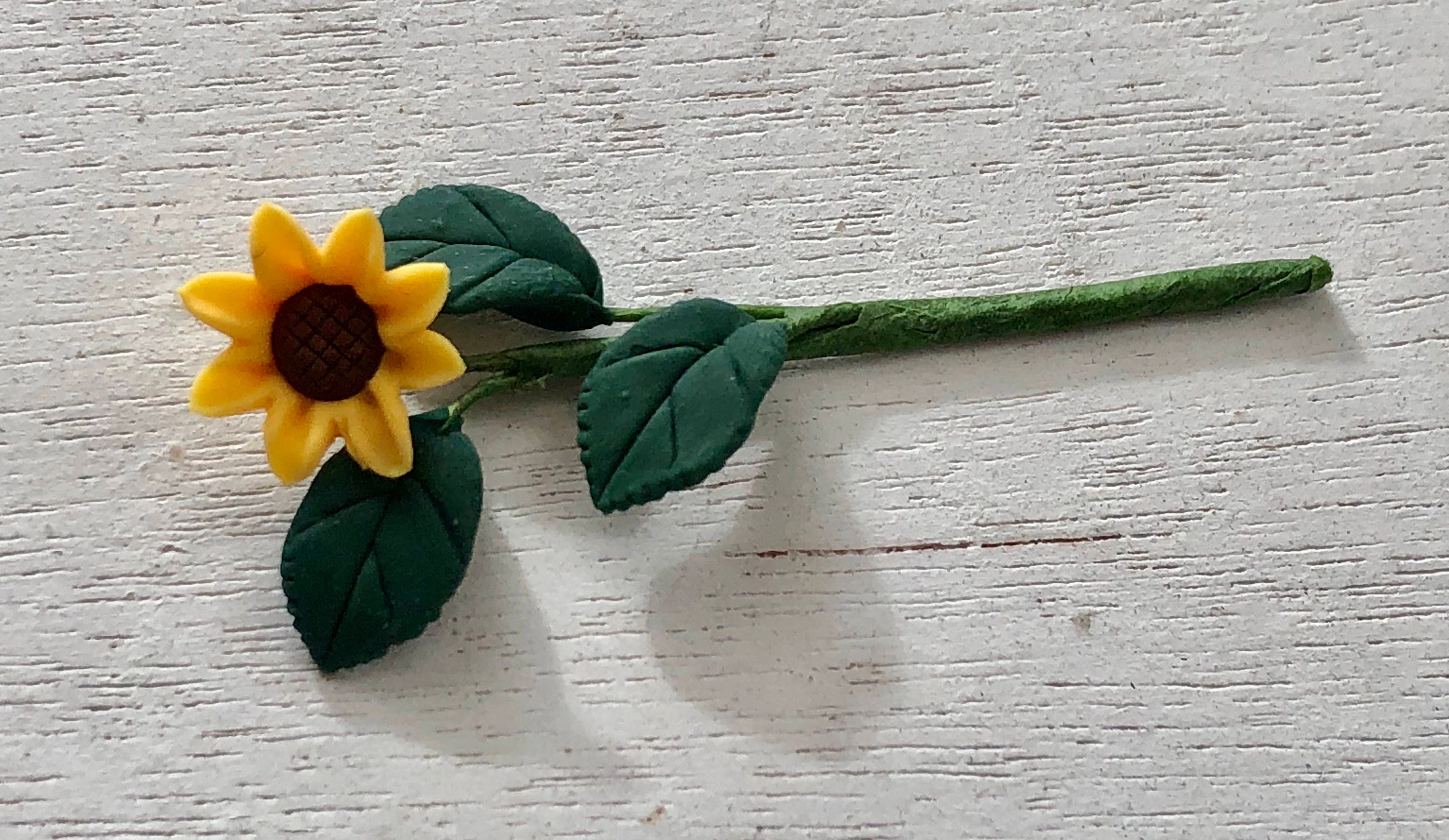Miniature Sunflower, Single Sunflower With Leaves Stem, Dollhouse
