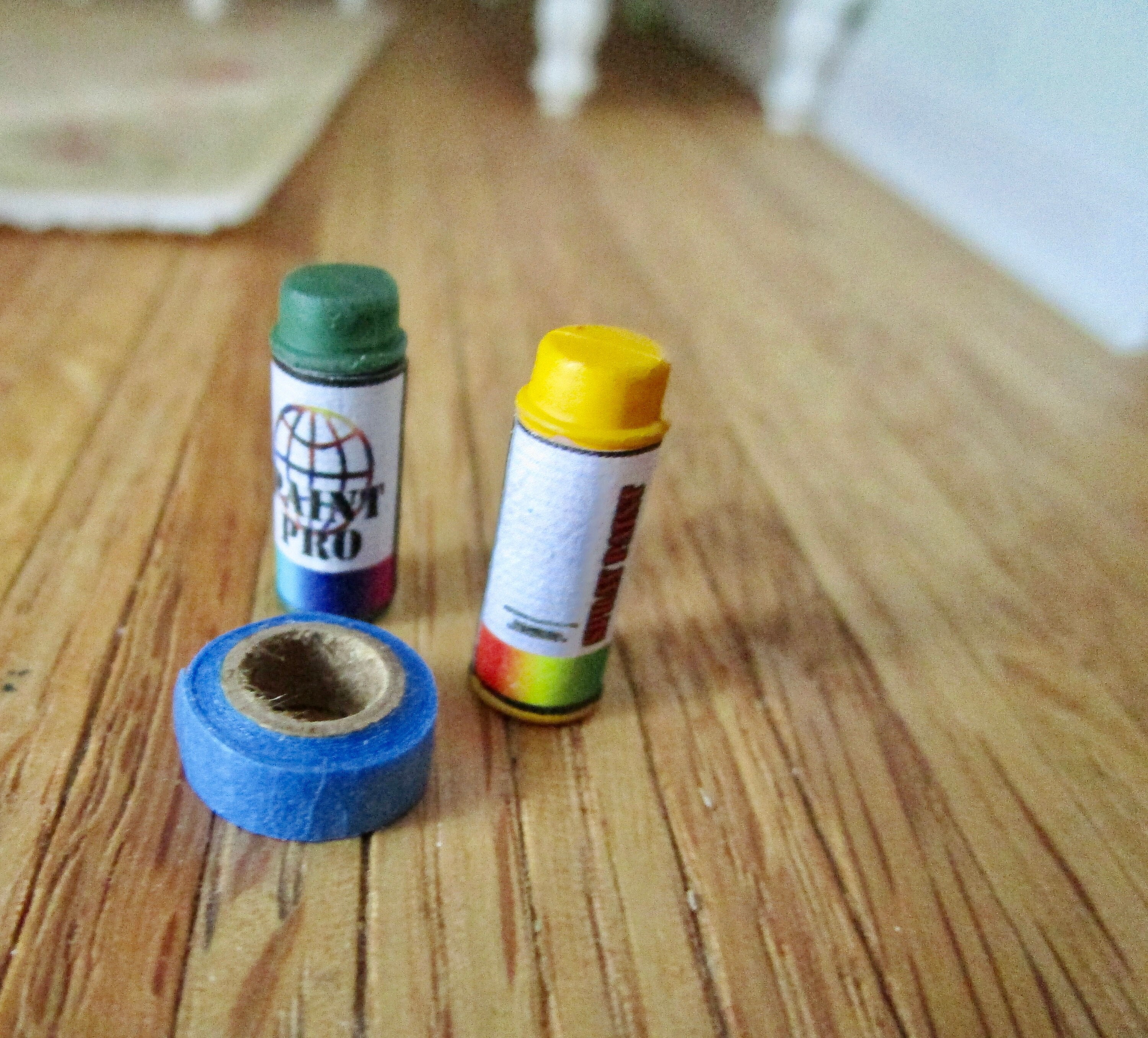 Miniature Spray Paint Cans And Painters Tape, 3 Piece Set, Mini