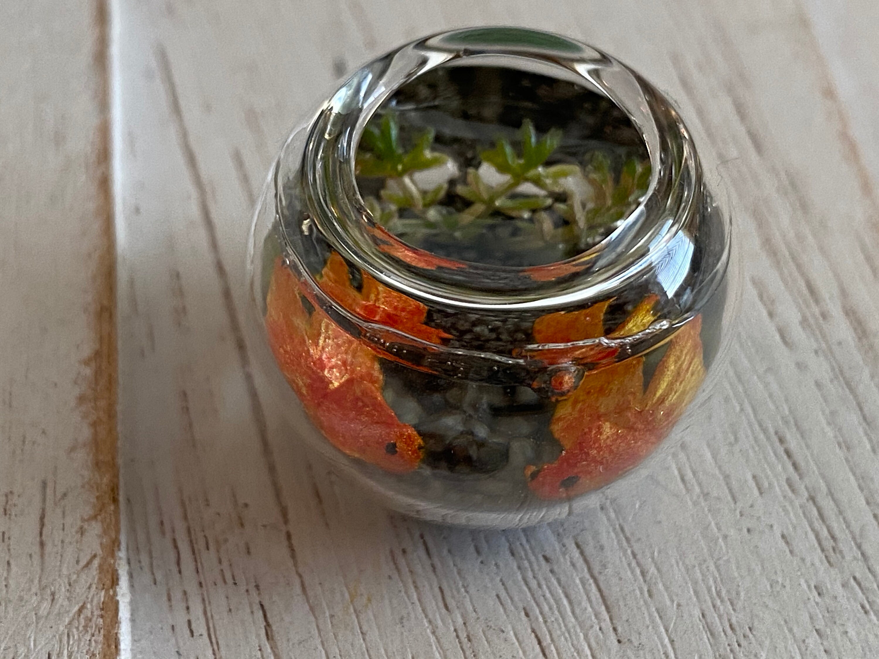 Miniature Fish Bowl, Mini Glass Fish Bowl With 2 Fish, Dollhouse
