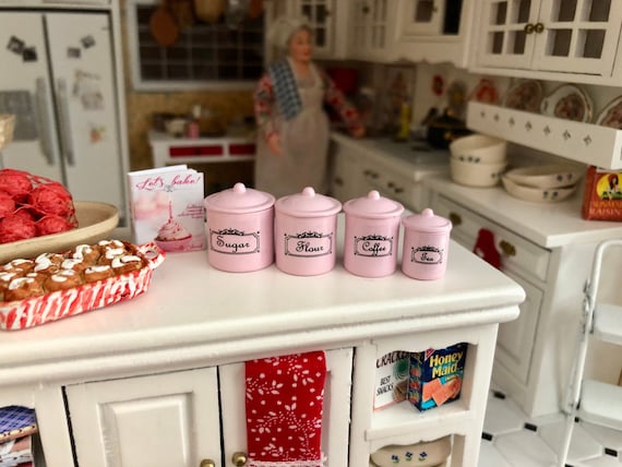Dollhouse Miniature Covered 4 Piece Canister Set