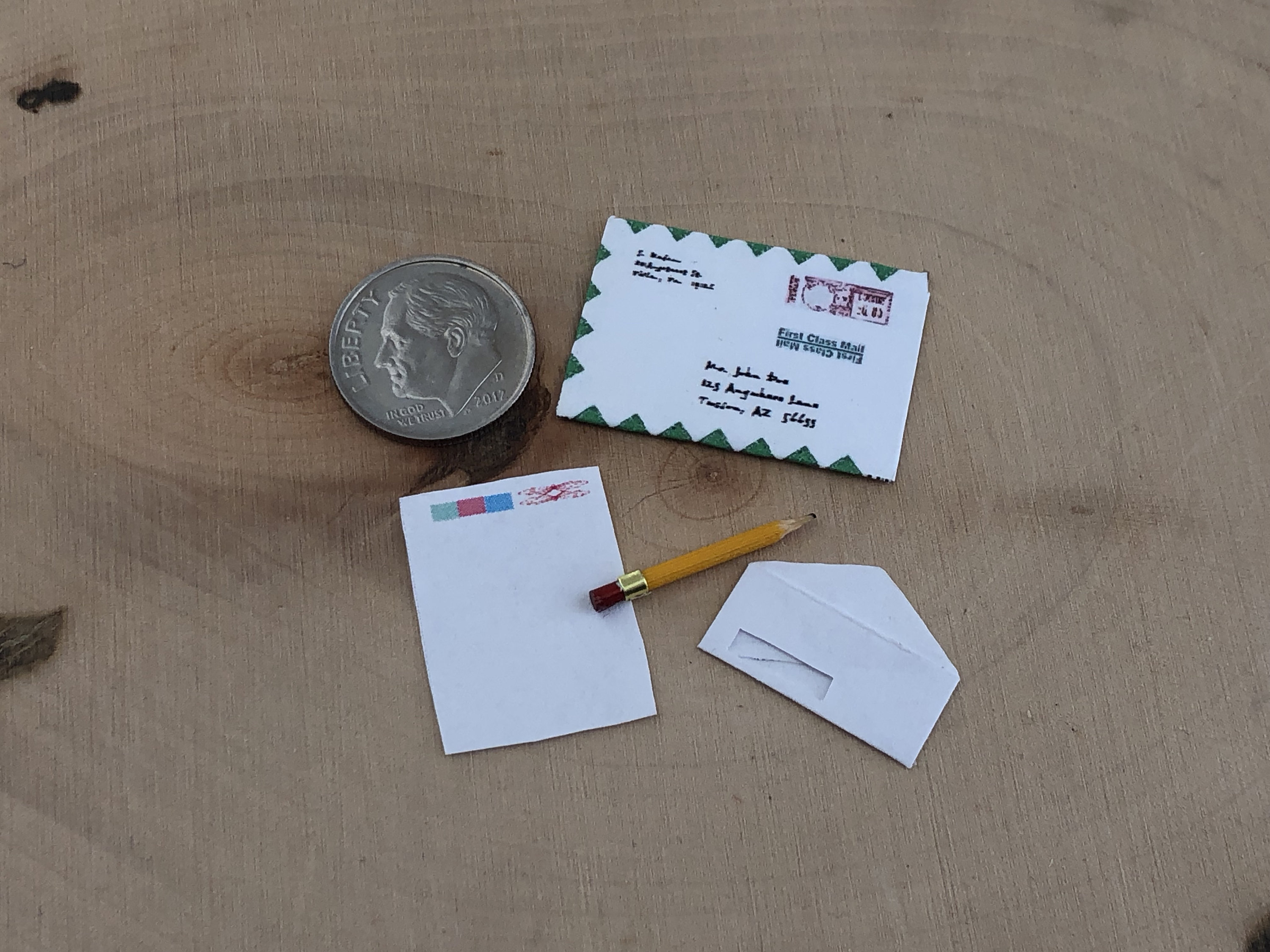 Miniature Mailing Envelopes, Paper and Pencil Set, Dollhouse Miniatures