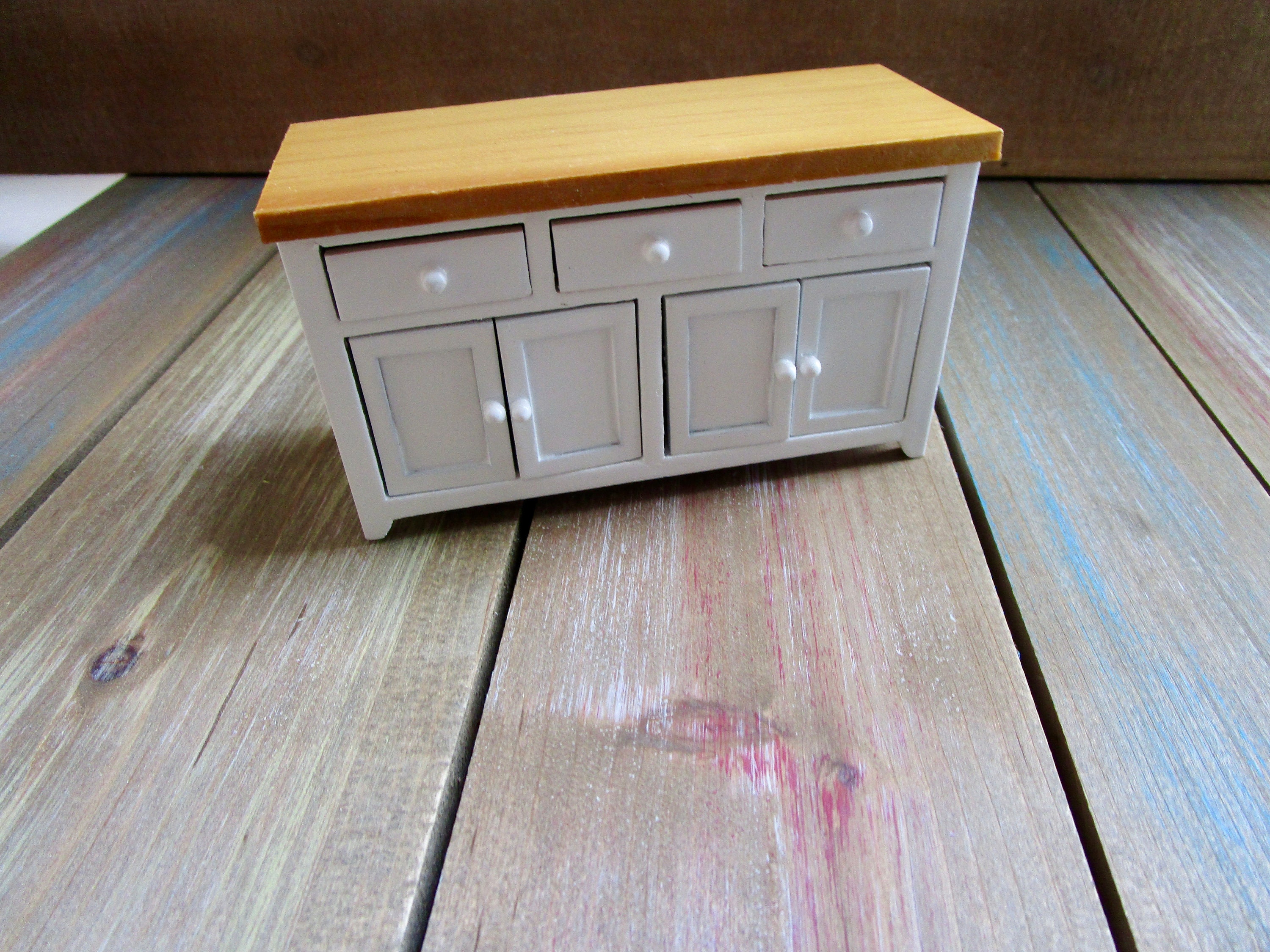 Miniature Kitchen Counter, Mini Island White With Wood Top