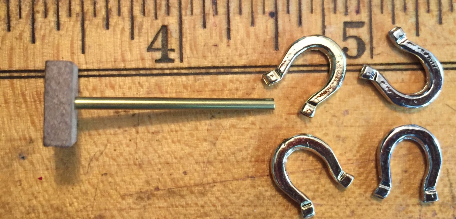 Miniature Horseshoe Game Set, Horse Shoes, Dollhouse Miniatures, 112