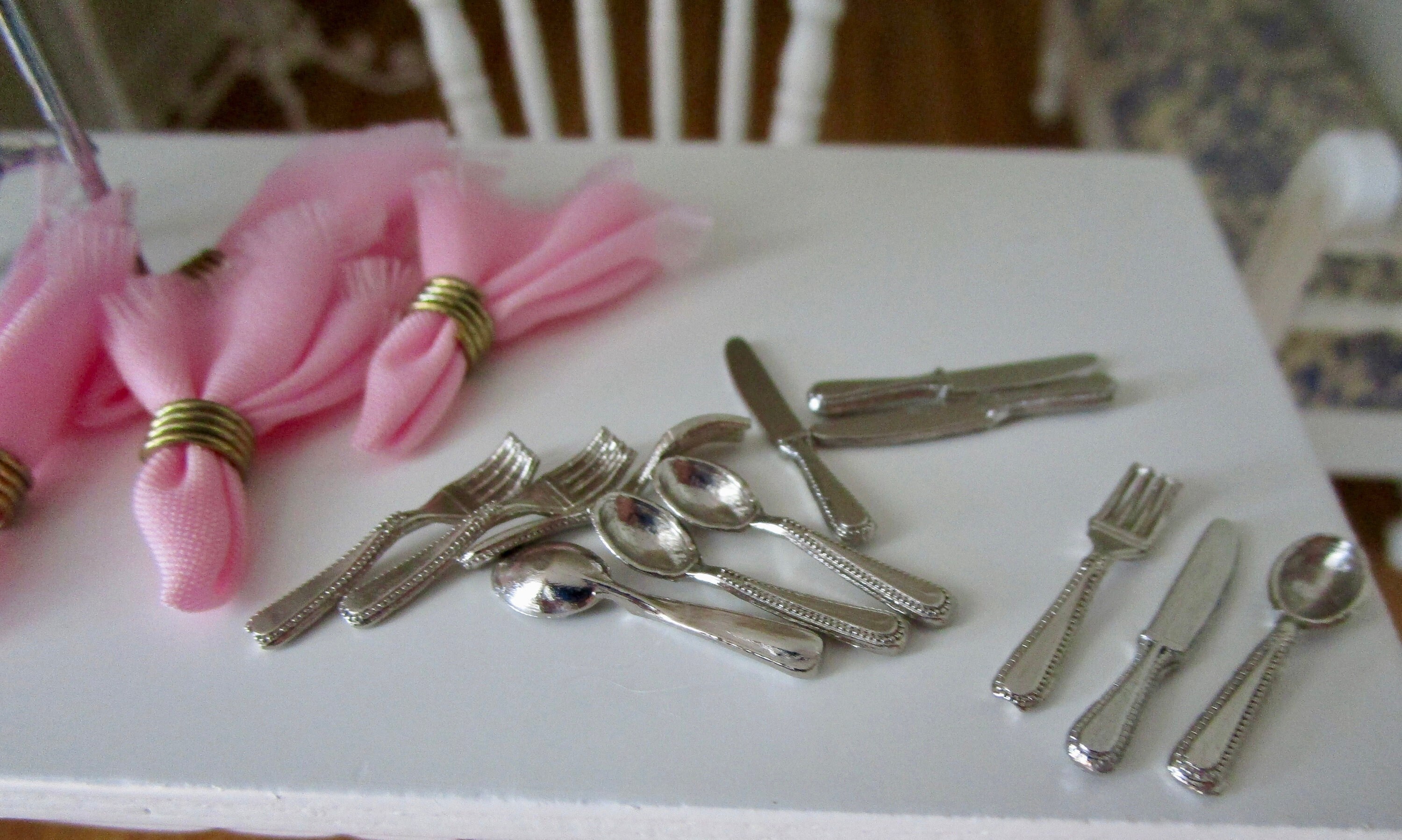 Miniature Silverware Set, 12 Piece Flatware, Style 37, Mini Cutlery