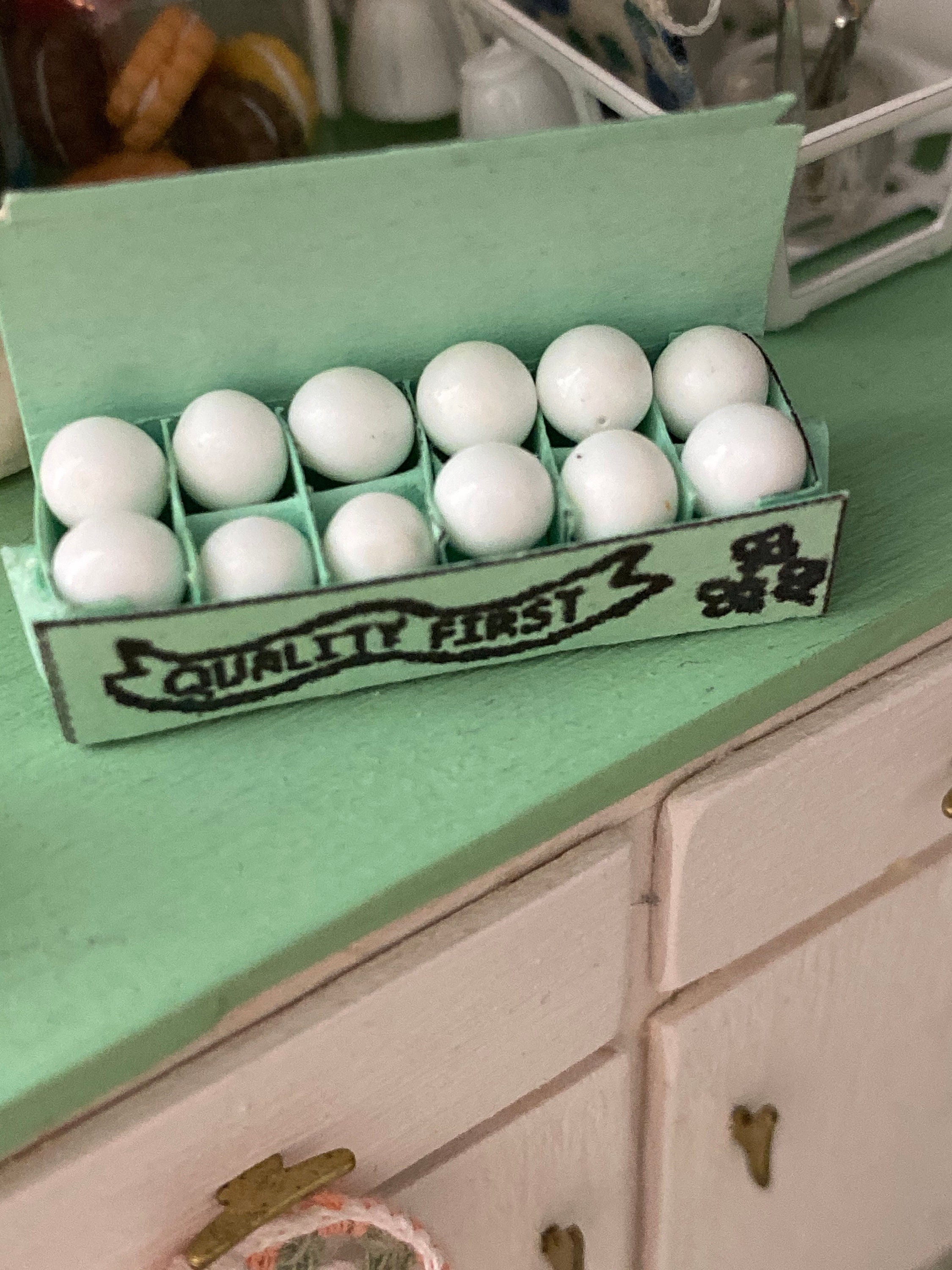 Miniature Eggs in Carton, Dollhouse Miniature, 112 Scale, Dollhouse