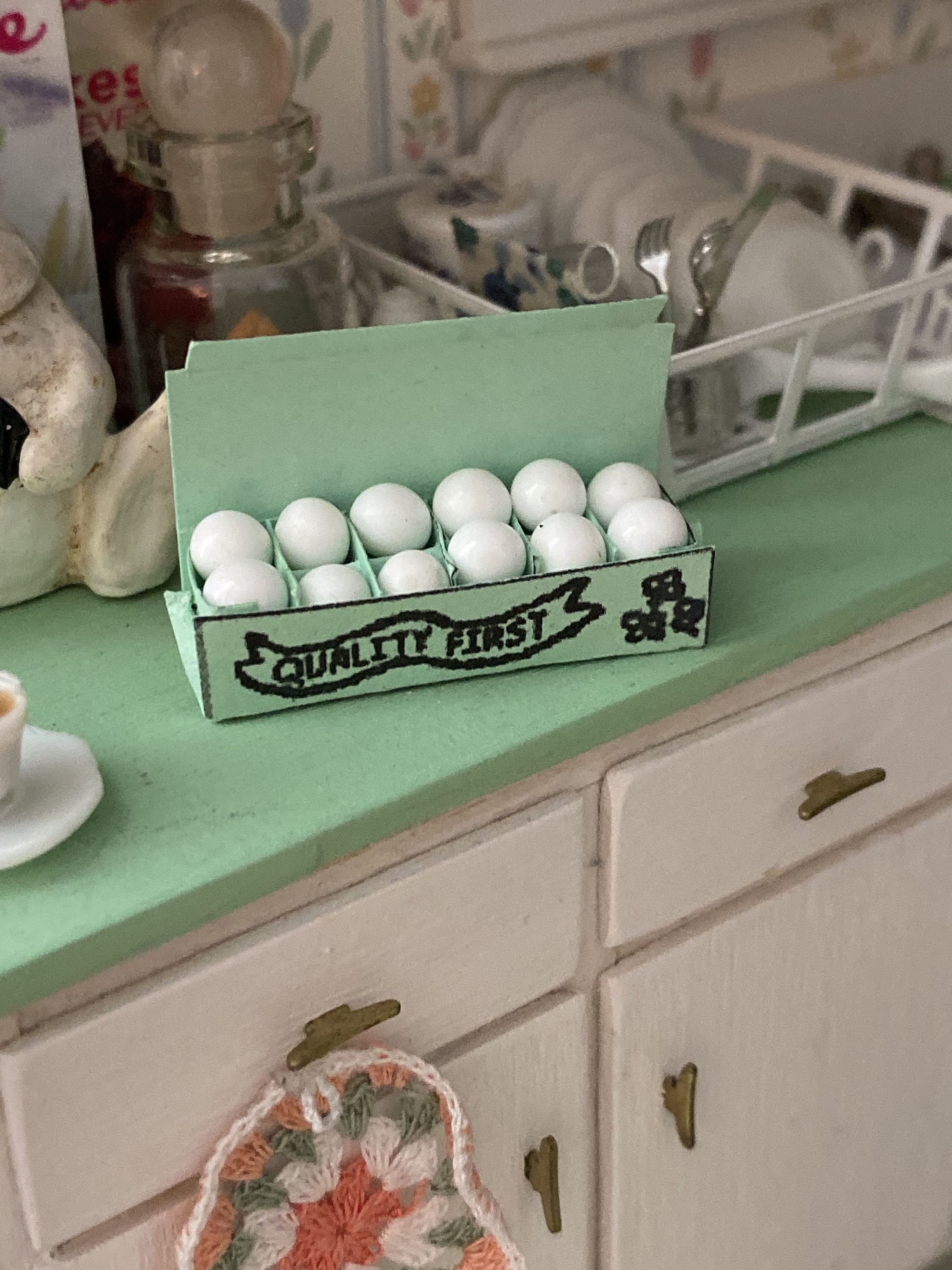 Miniature Eggs in Carton, Dollhouse Miniature, 112 Scale, Dollhouse