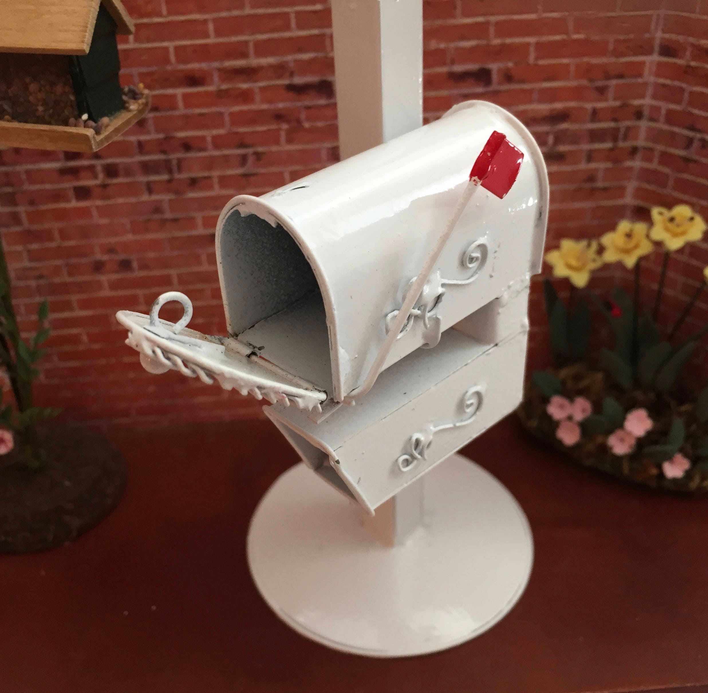 Miniature Mailbox, White Metal Mailbox, Dollhouse Miniature, 112 Scale