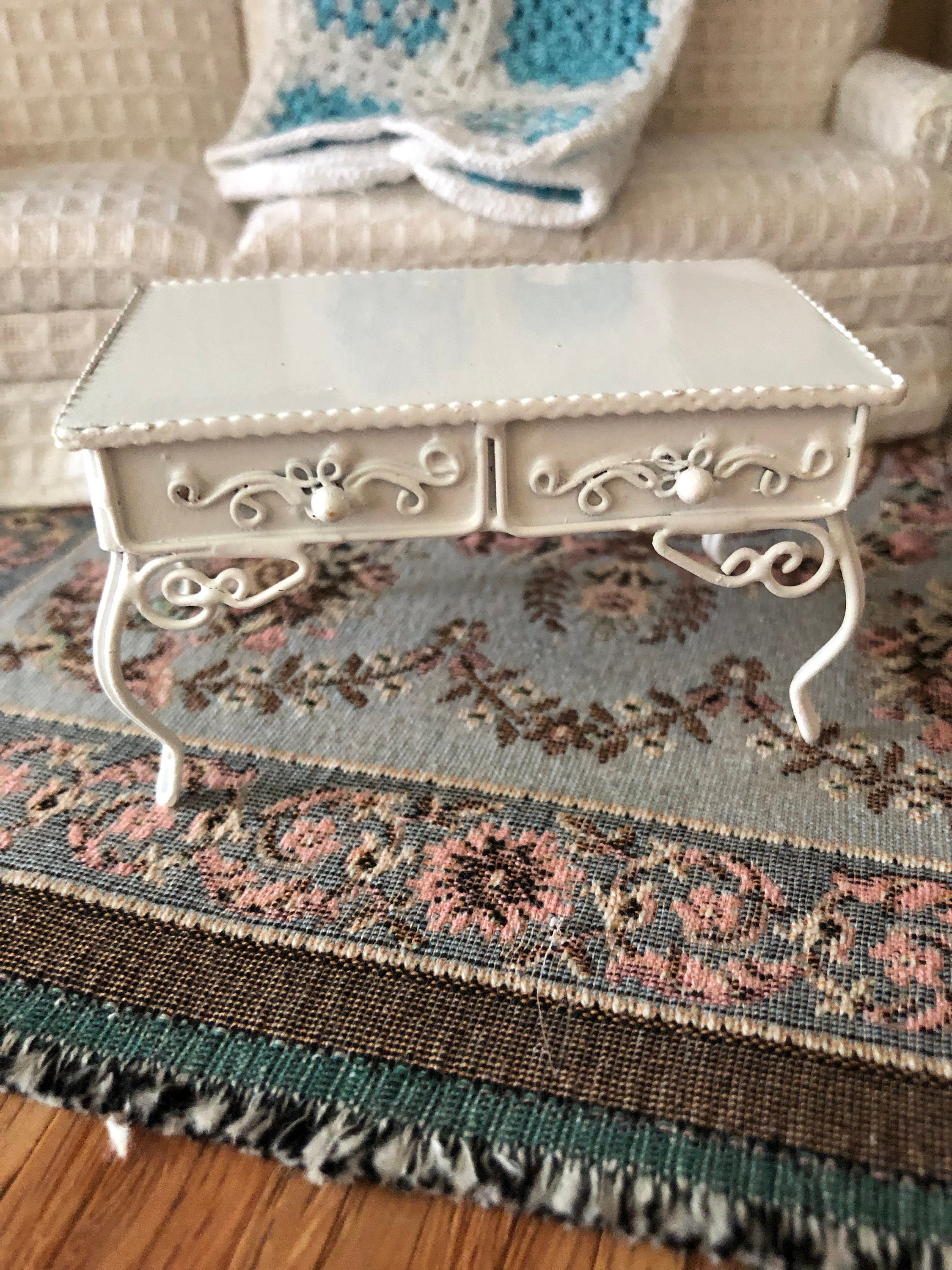 Miniature Coffee Table, Bar Harbor Style Metal White