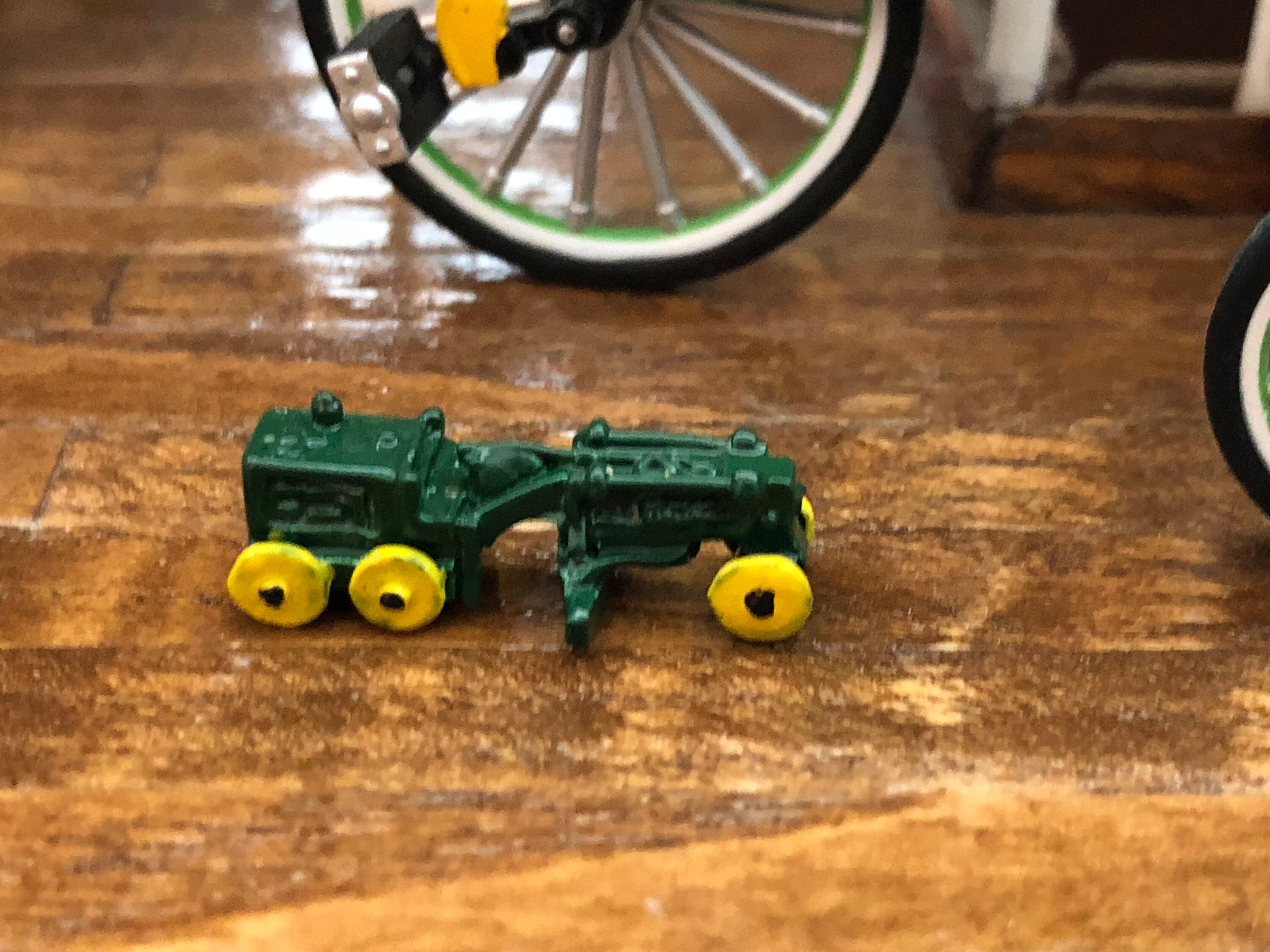 Miniature Tractor, Miniature Green and Yellow Toy Tractor, Dollhouse