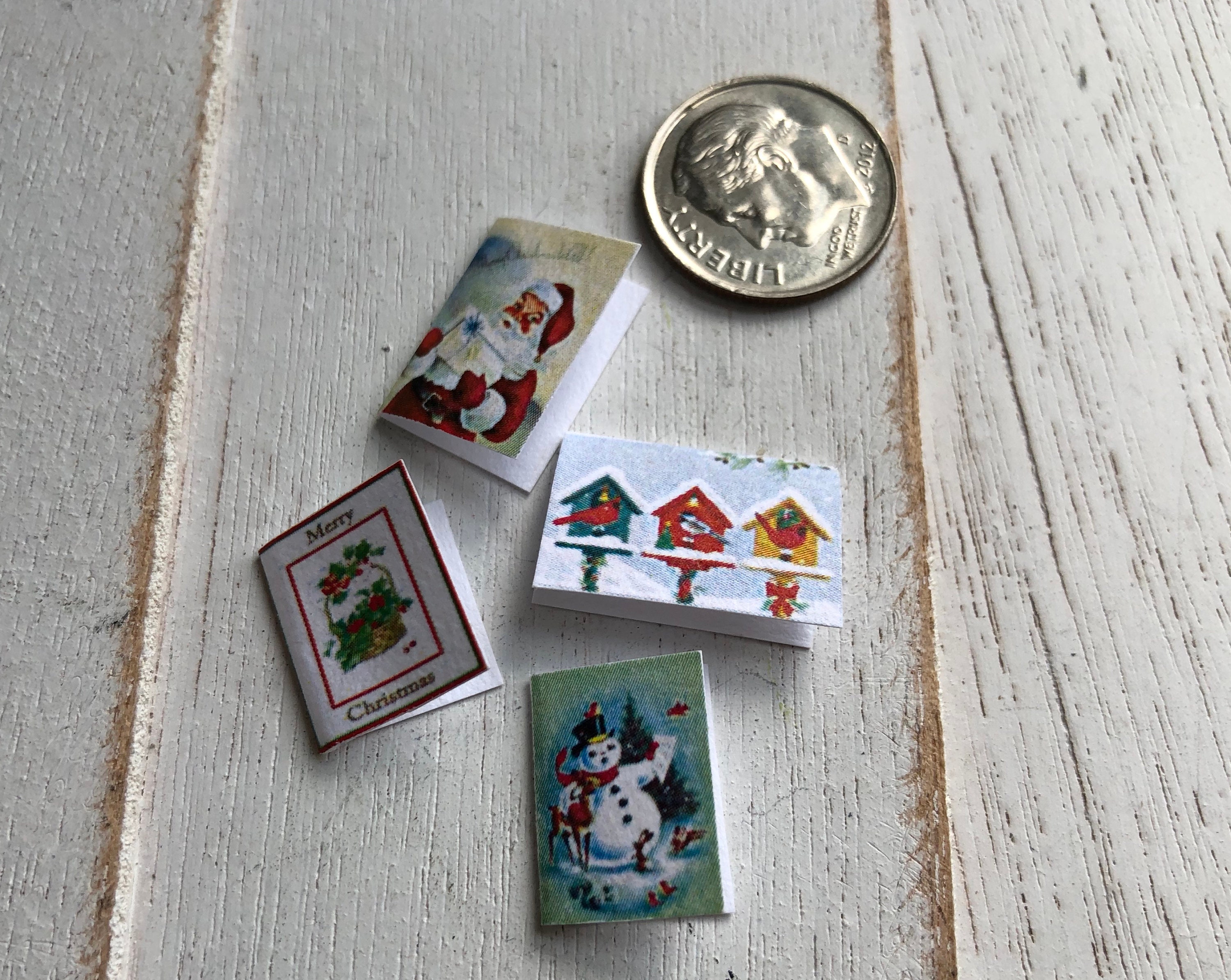 Miniature Cards Christmas Card Set 4 Pieces Dollhouse Etsy