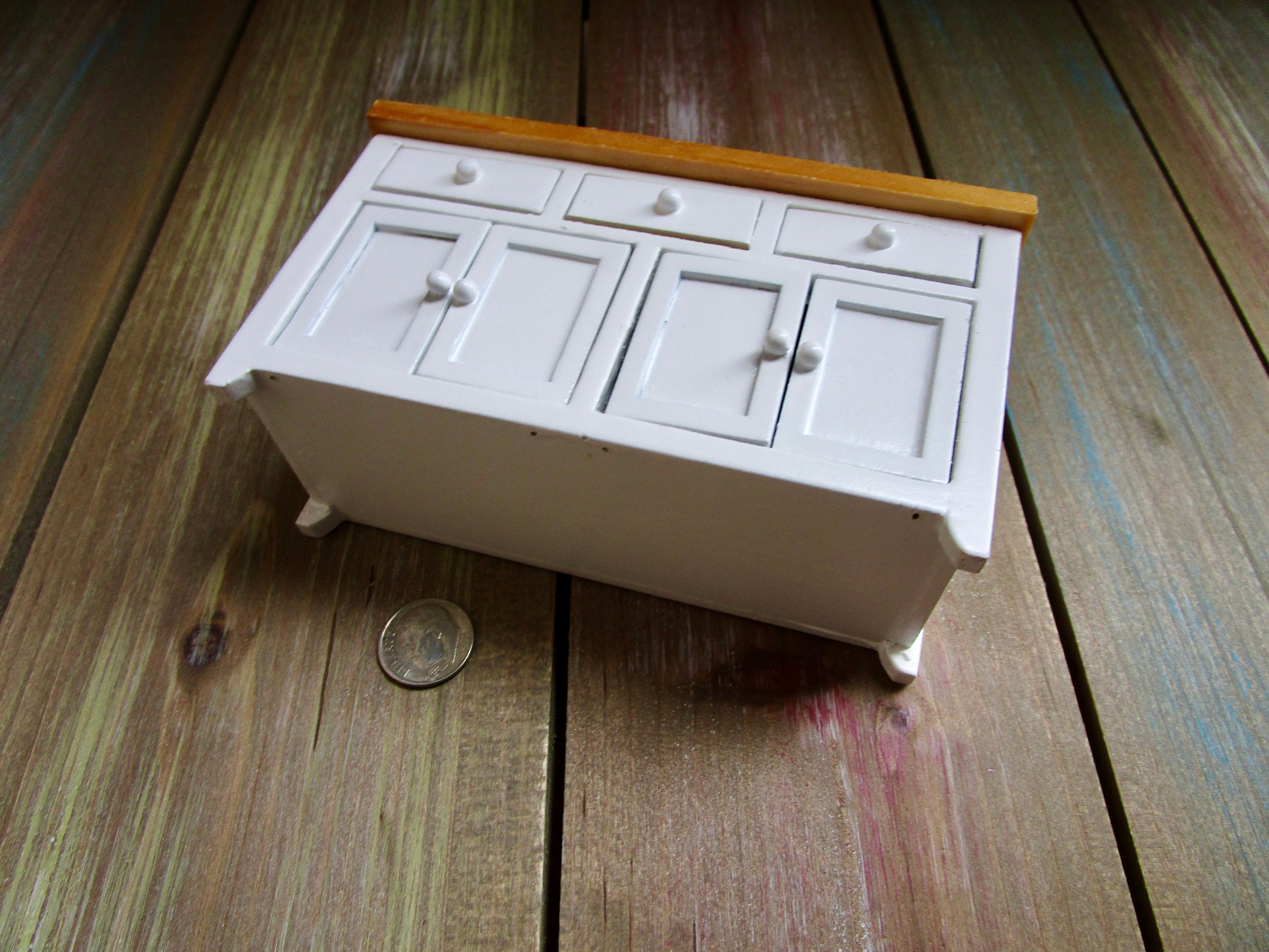 Miniature Kitchen Counter, Mini Island White With Wood Top