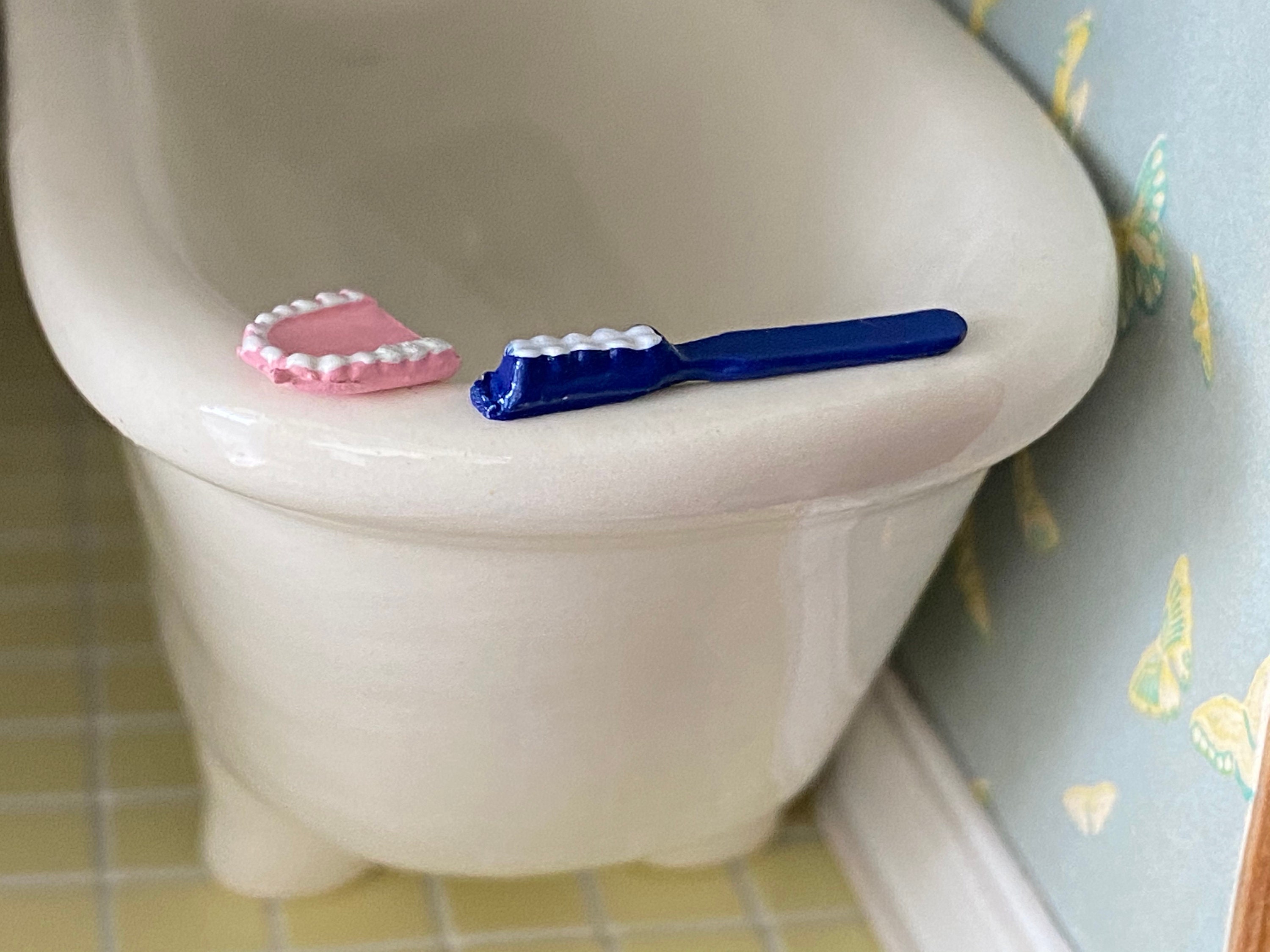 Miniature Toothbrush and Denture Set, 2 Piece Set, Dollhouse Miniature