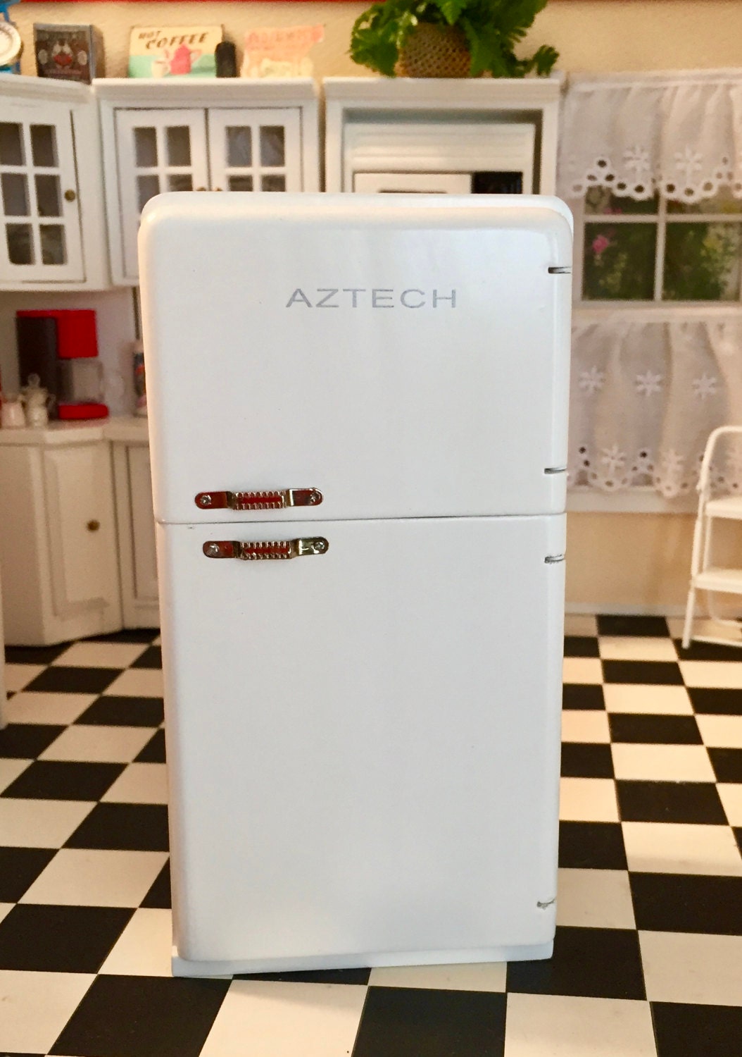 miniature 1950s refrigerator white
