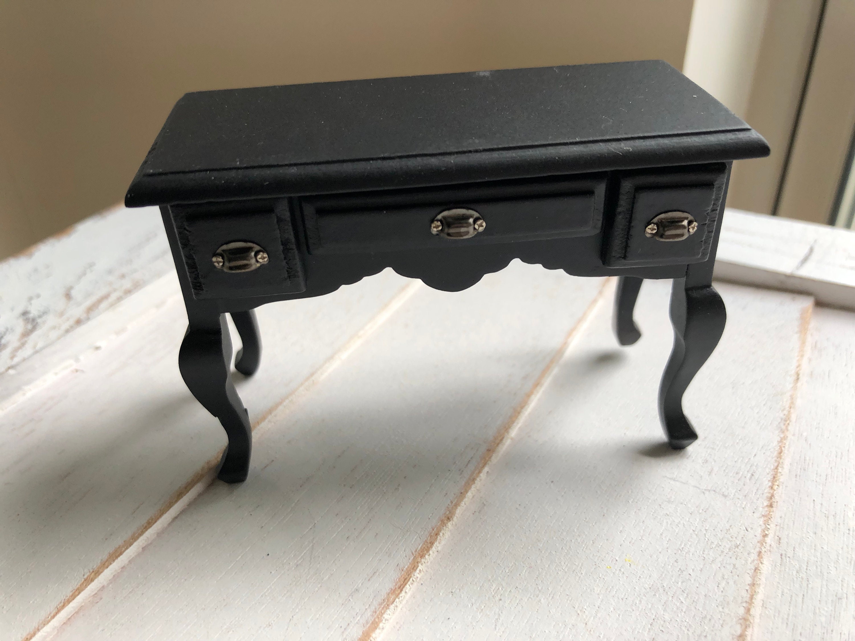 Details about    Miniature Dollhouse Wood Desk With Pewter Hardware Black 1:12 Scale New 