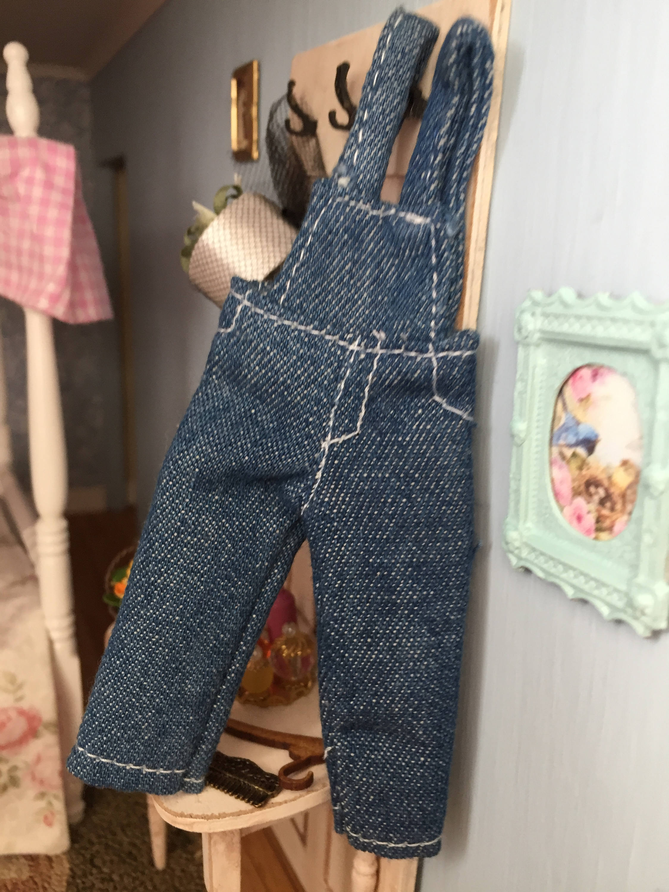 Miniature Overalls, Mini Denim Bibs, Overalls, Dollhouse Miniature, 1