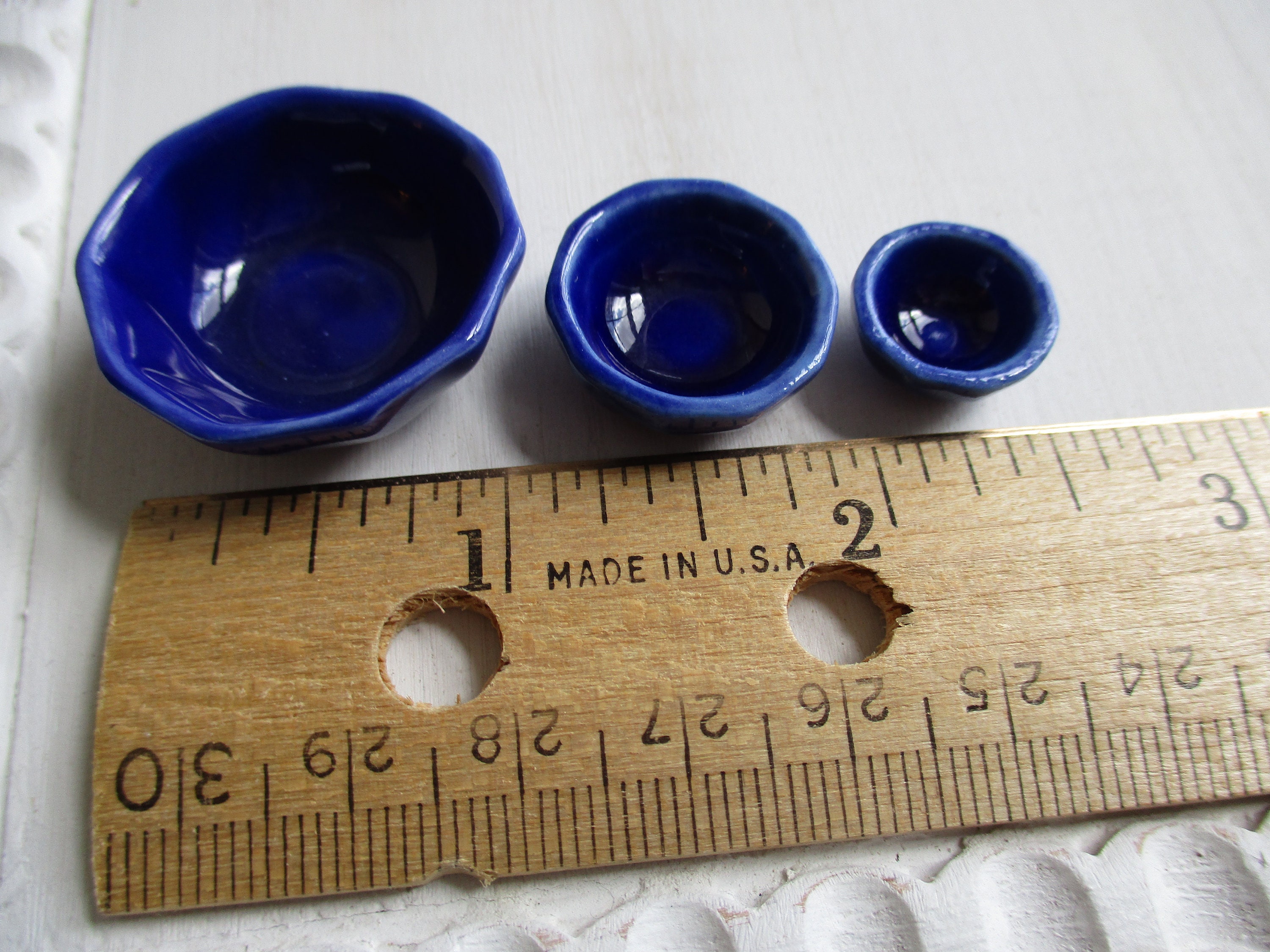 Miniature Nesting Bowls, Blue Ceramic Nesting Bowl Set, 3 Pieces, Style