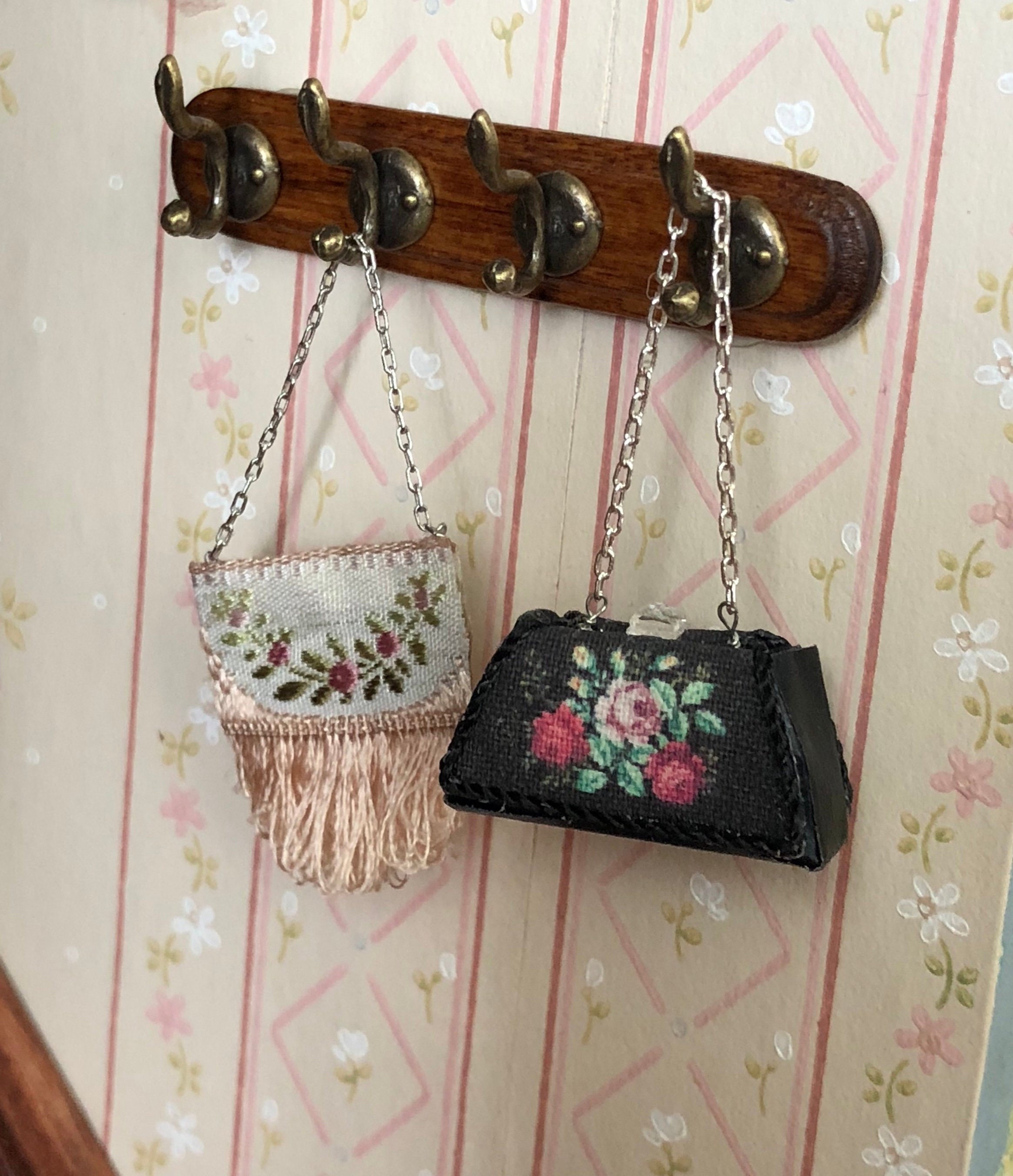 Miniature Wall Coat Rack With Hooks, Wood Rack, Dollhouse Miniature, 1