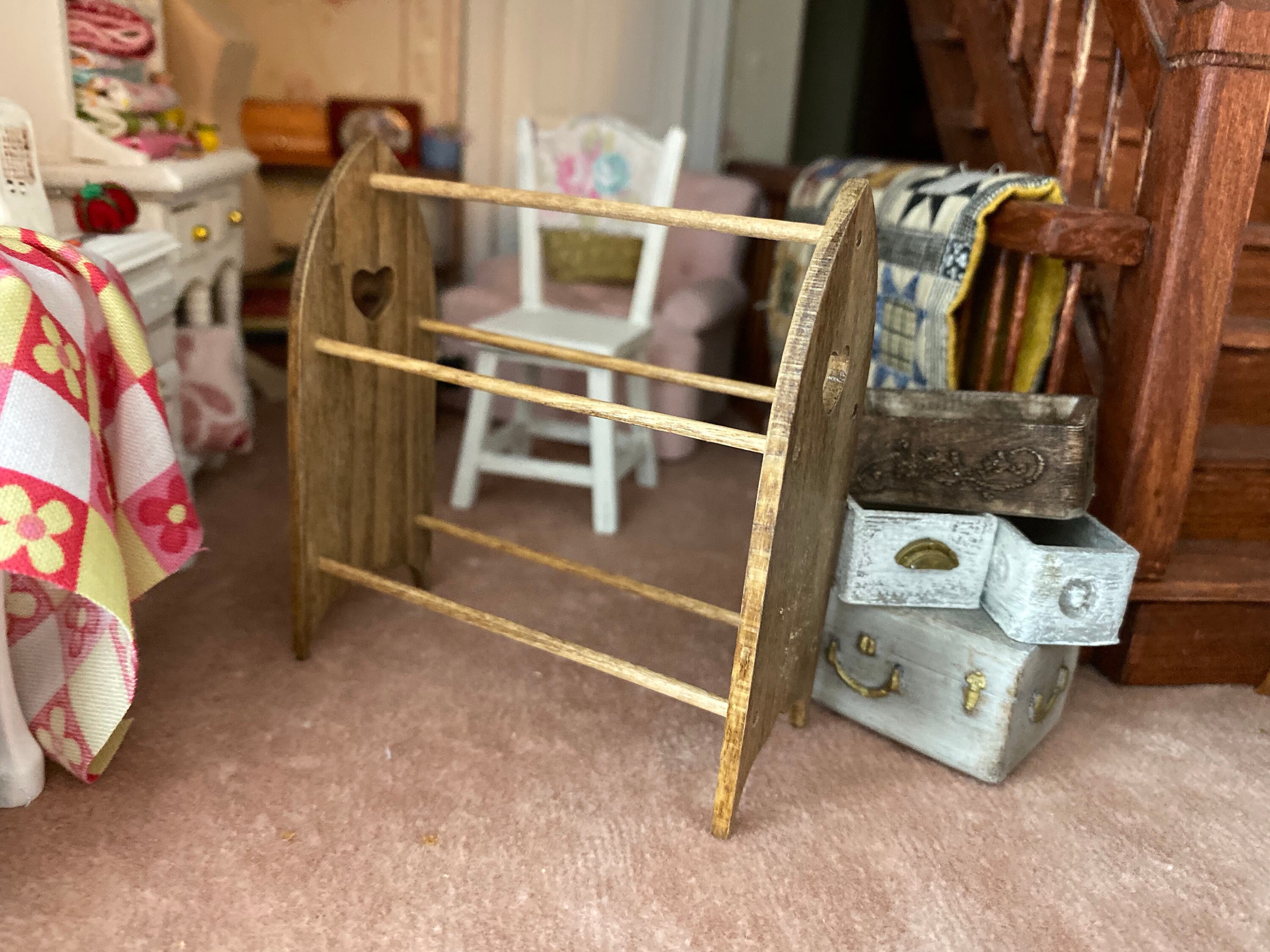 Miniature Quilt Rack, Mini Wood Hand Crafted Quilt Stand, Dollhouse