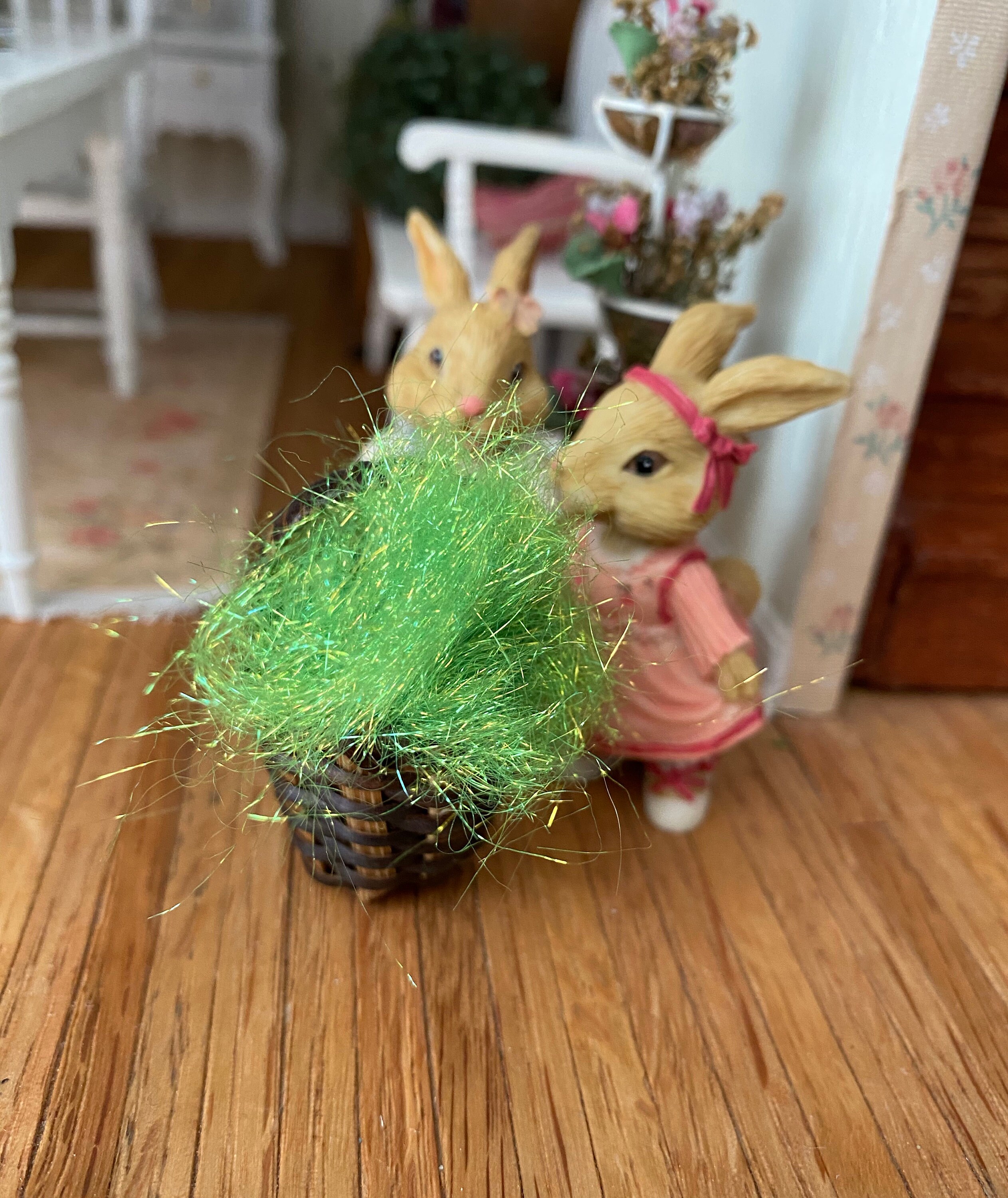Miniature Basket Filler, Green Easter Grass, Mini Filler for Tiny