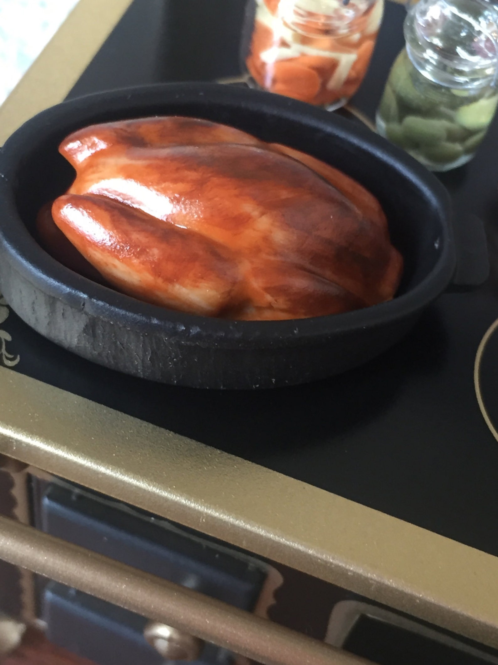 Miniature Turkey in Black Roasting Pan Dollhouse Miniature Etsy