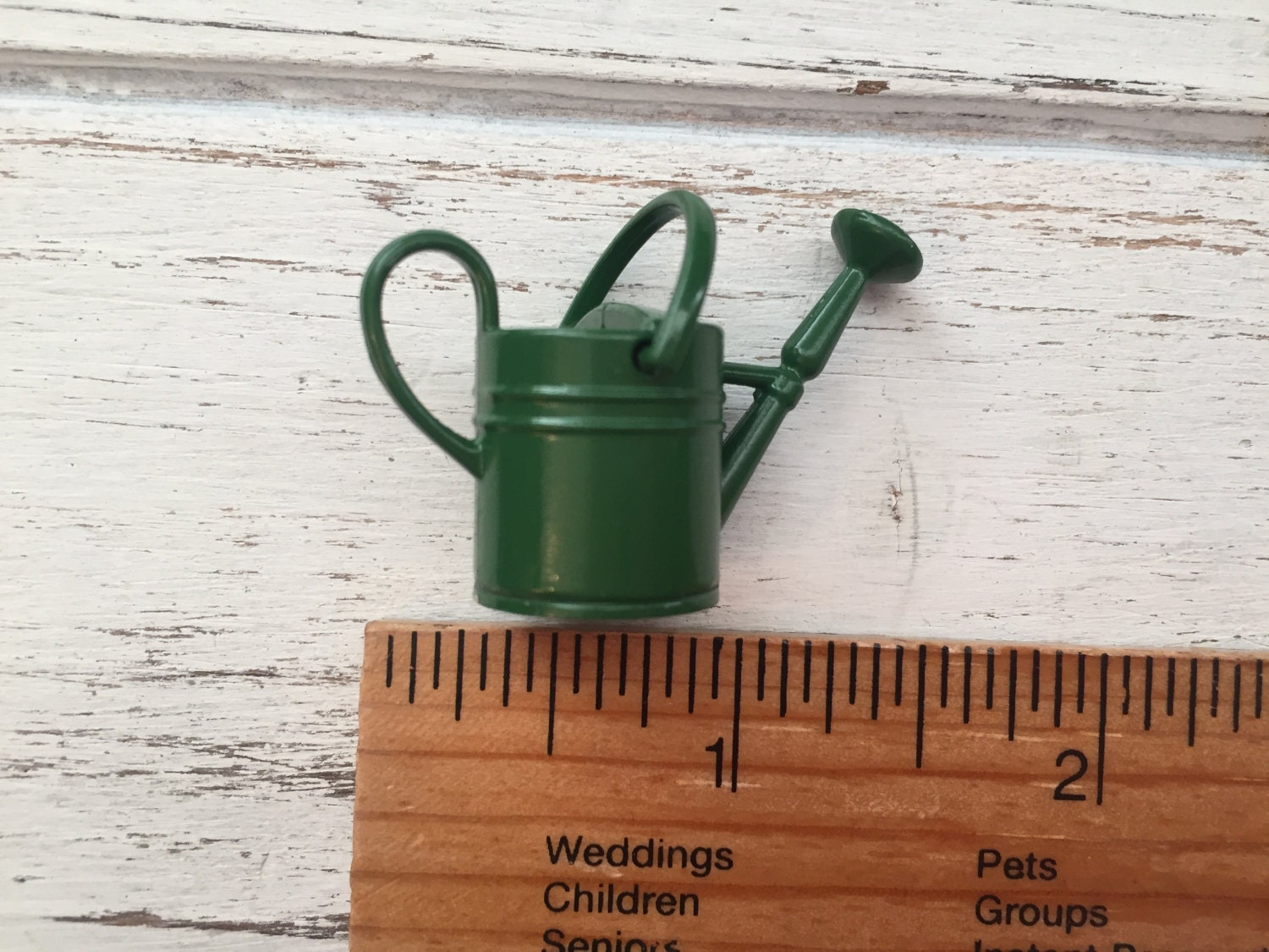 Miniature Watering Can, Green Metal Watering Can, Dollhouse Miniature