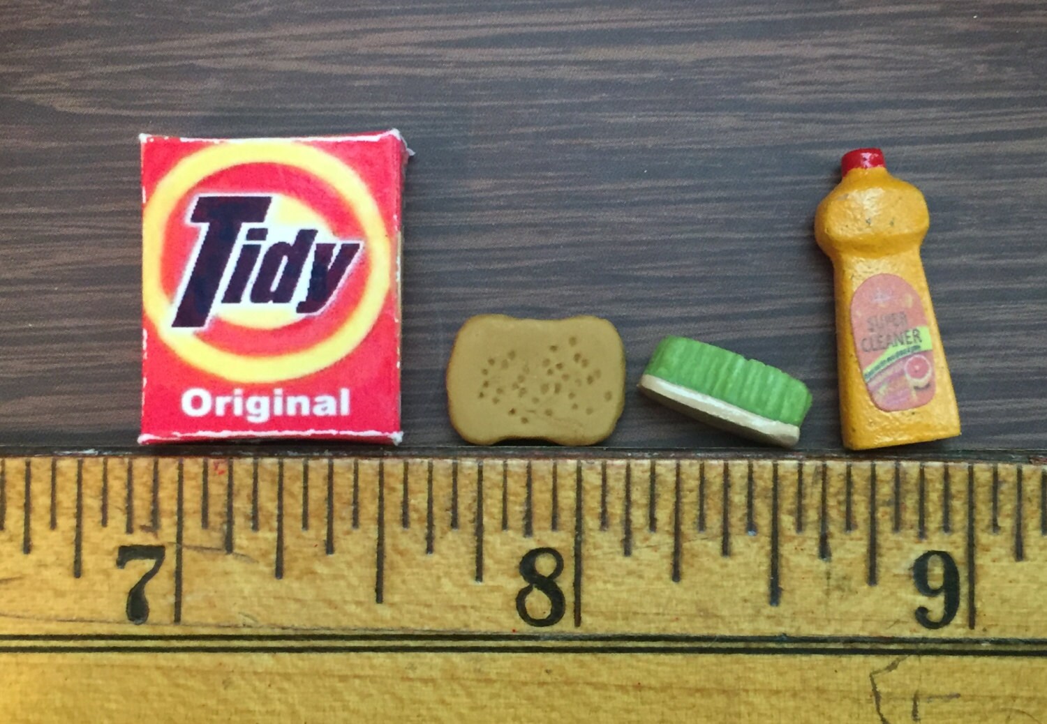 Miniature Laundry Detergent and Cleaning Supplies, Dollhouse Miniatures