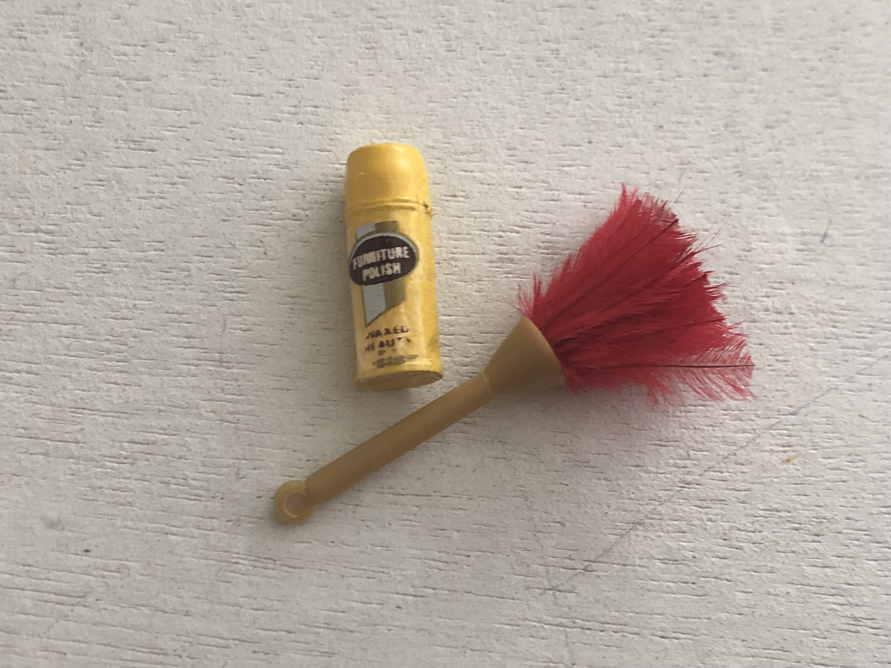 SALE Miniature Feather Duster and Polish Can, Pick Red or Black