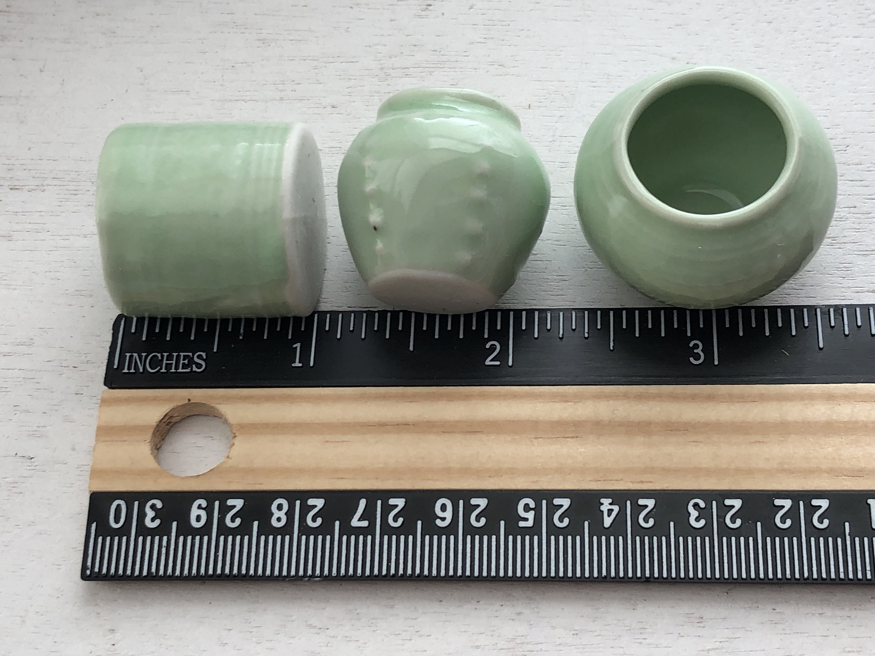 Miniature Ceramic Vases, Set of 3 Green Vases, Dollhouse Miniatures, 1