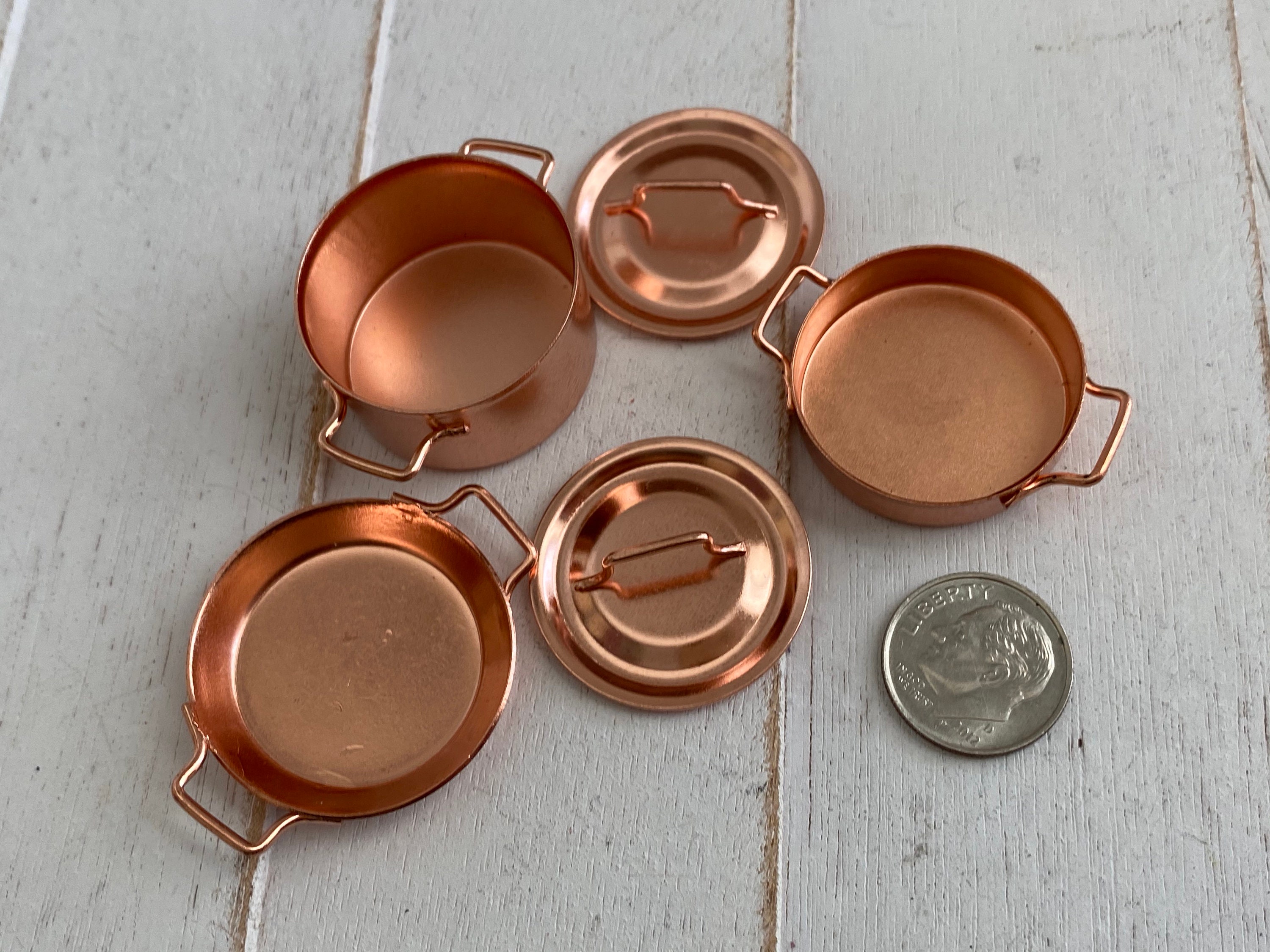 Miniature Pots and Pan Set, Mini Copper Cookware 5 Piece Set, Style 09