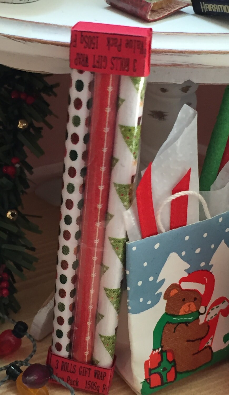 Miniature Wrapping Paper, 3 Rolls of Christmas Paper, Dollhouse