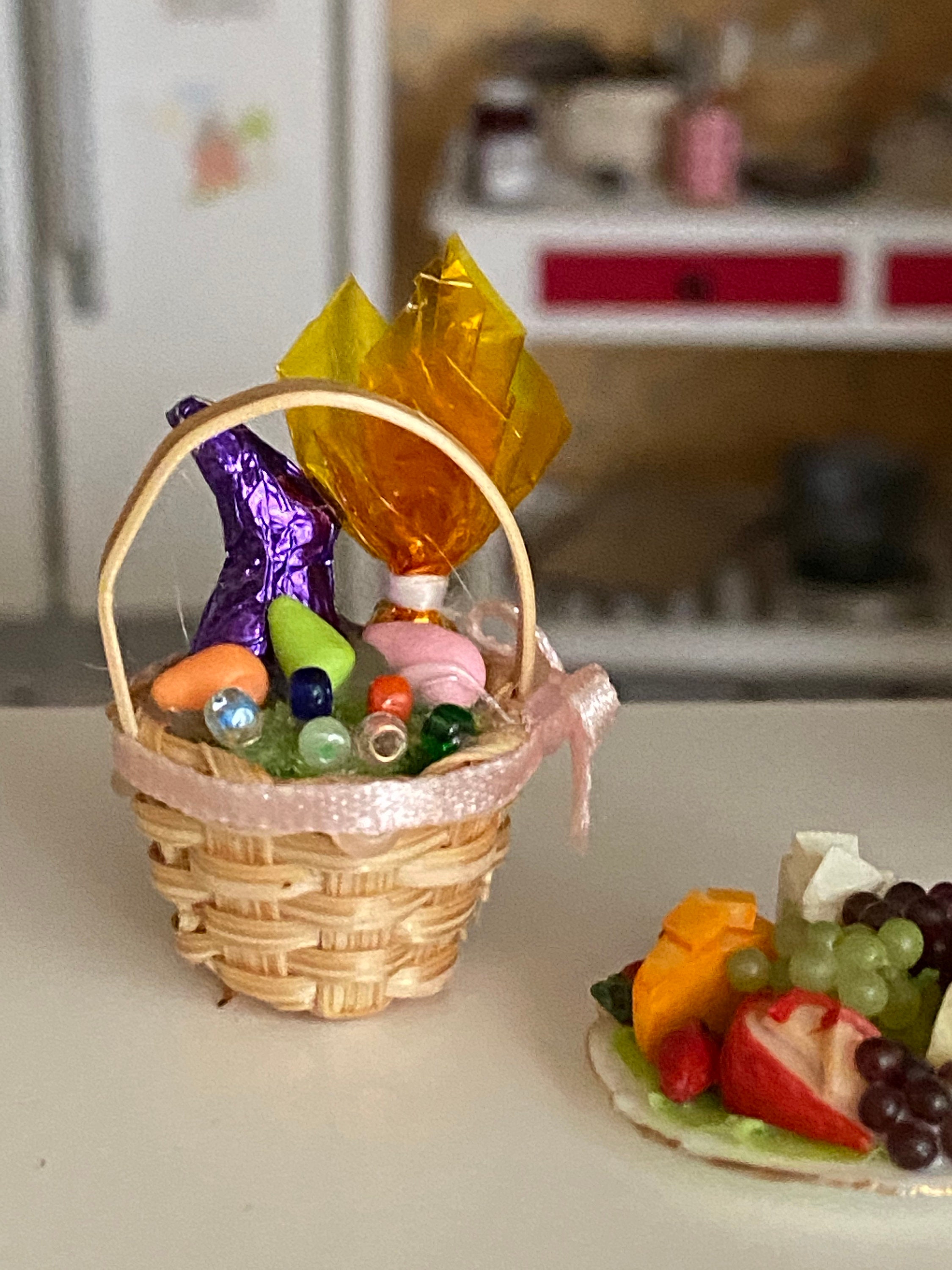 Miniature Easter Basket, Mini Basket with Eggs and Foil Bunny