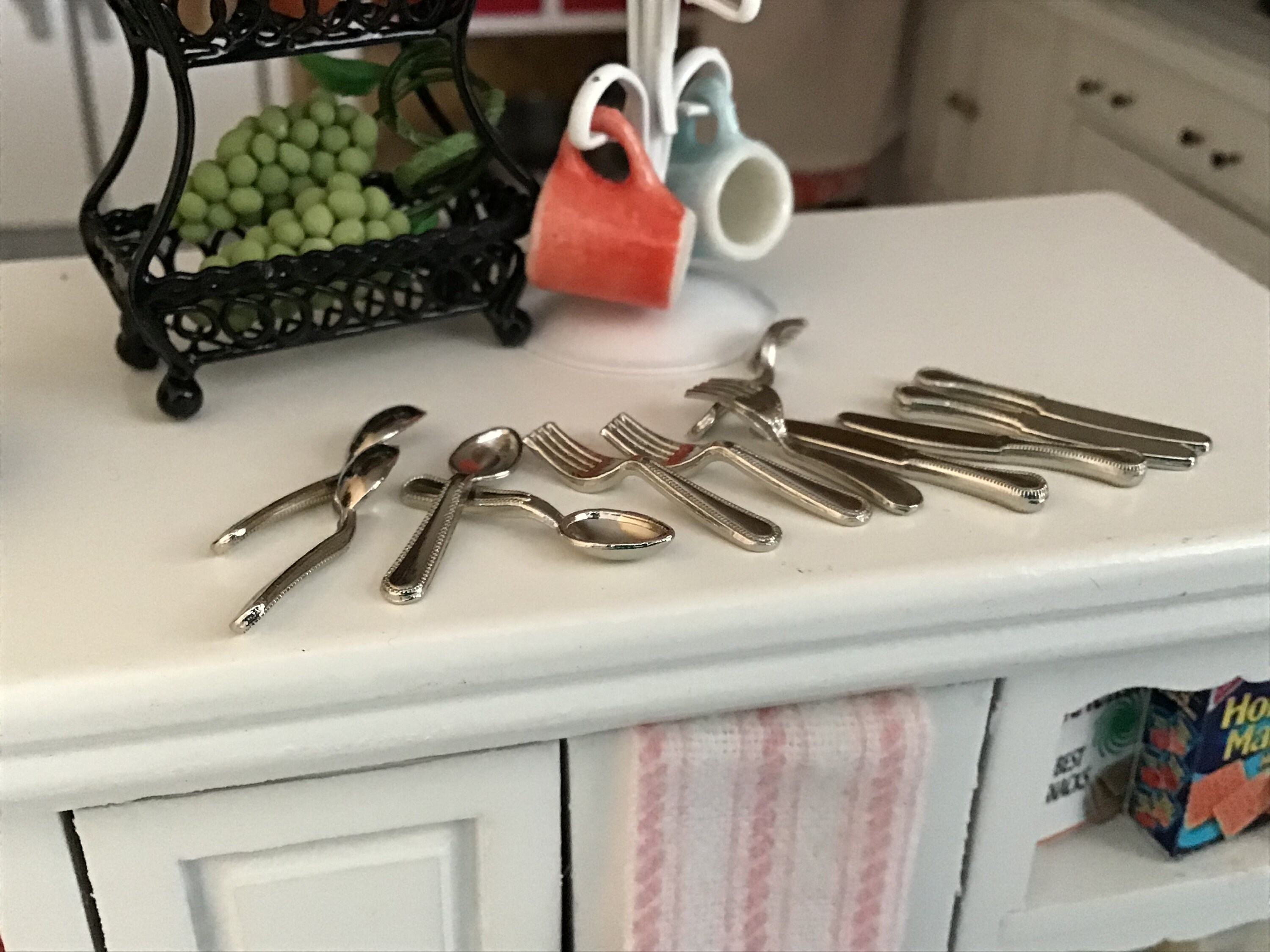 Miniature Silverware Set, 12 Piece Flatware, Mini Cutlery, Dollhouse