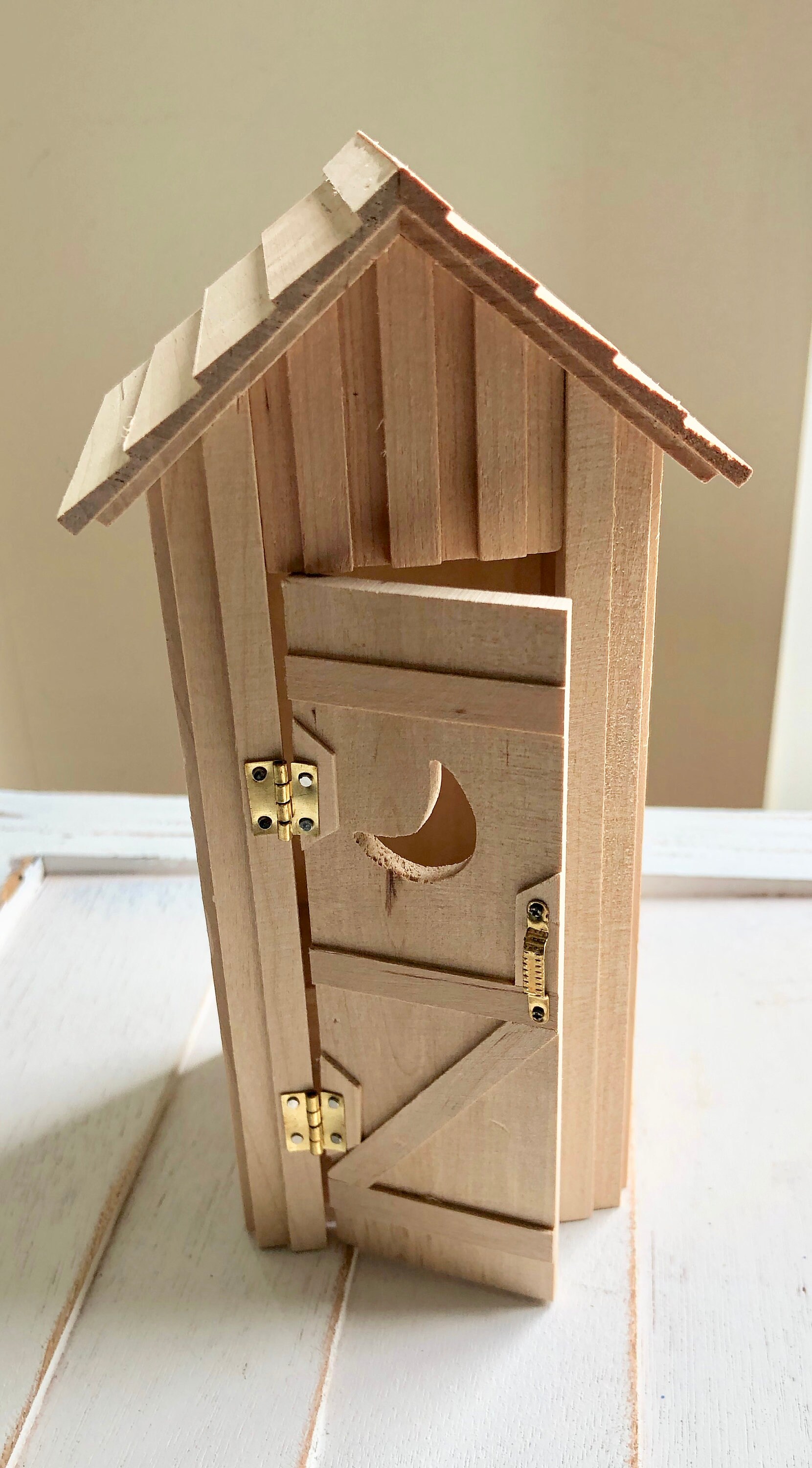 Miniature Outhouse, Mini Unfinished Wood Outhouse, Dollhouse Miniature, 112 Scale, Wood Out