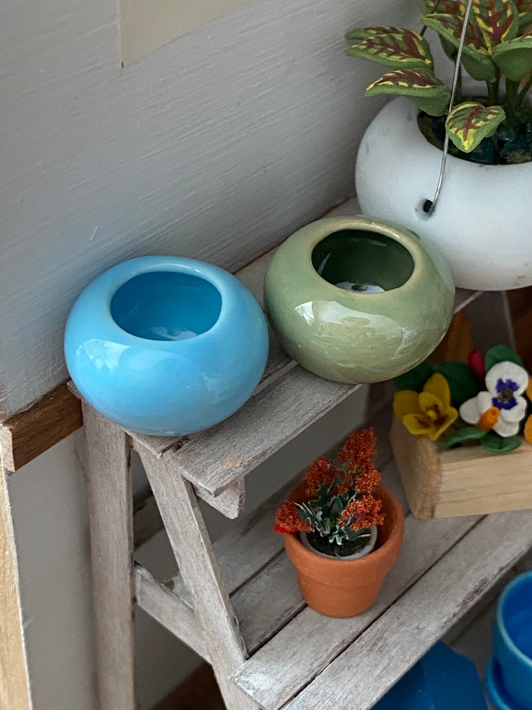 Miniature Ceramic Vase, Mini Round Vase, Choose Green or Blue