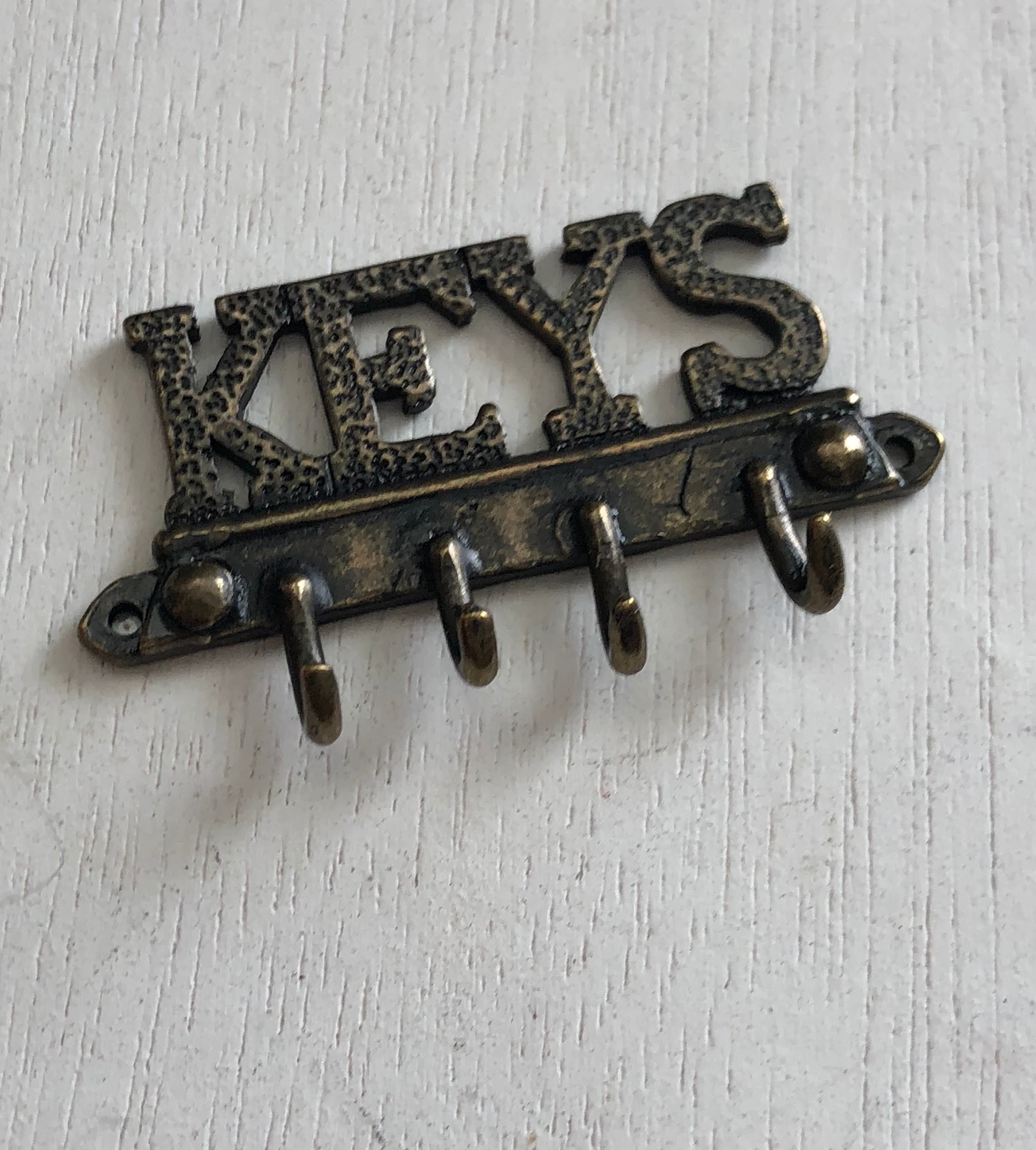 Miniature Key Wall Hooks, Mini Key Holder, Antique Brass Look Hooks