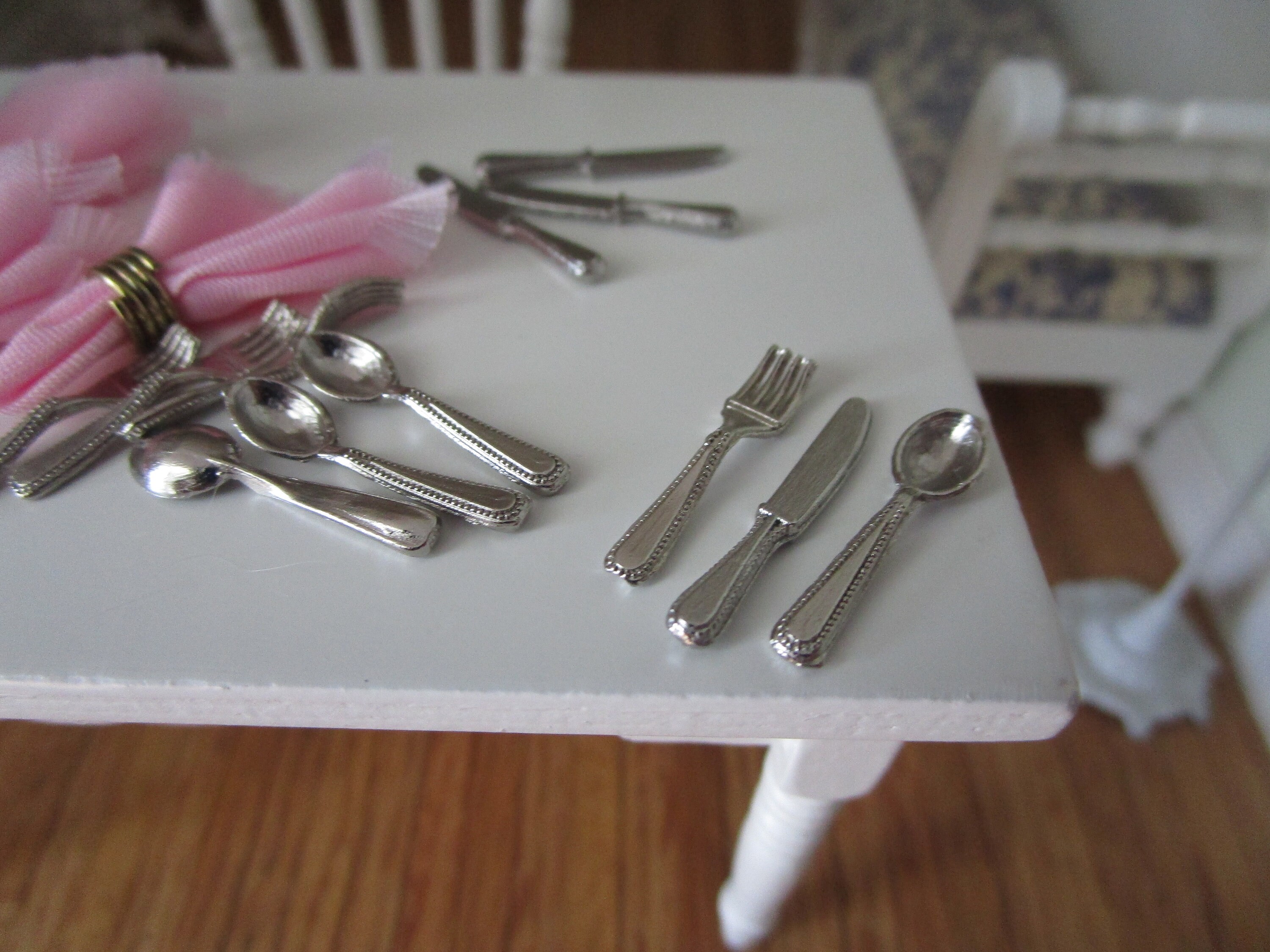 Miniature Silverware Set, 12 Piece Flatware, Style 37, Mini Cutlery