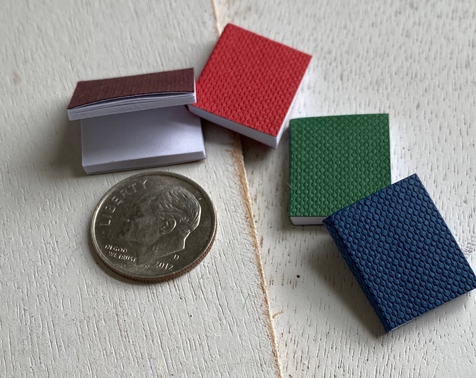 Miniature Books, Set of 4, Blank Pages, Dollhouse Miniatures, 1:12 Scale, Dollhouse Accessories, Crafting, Embellishment