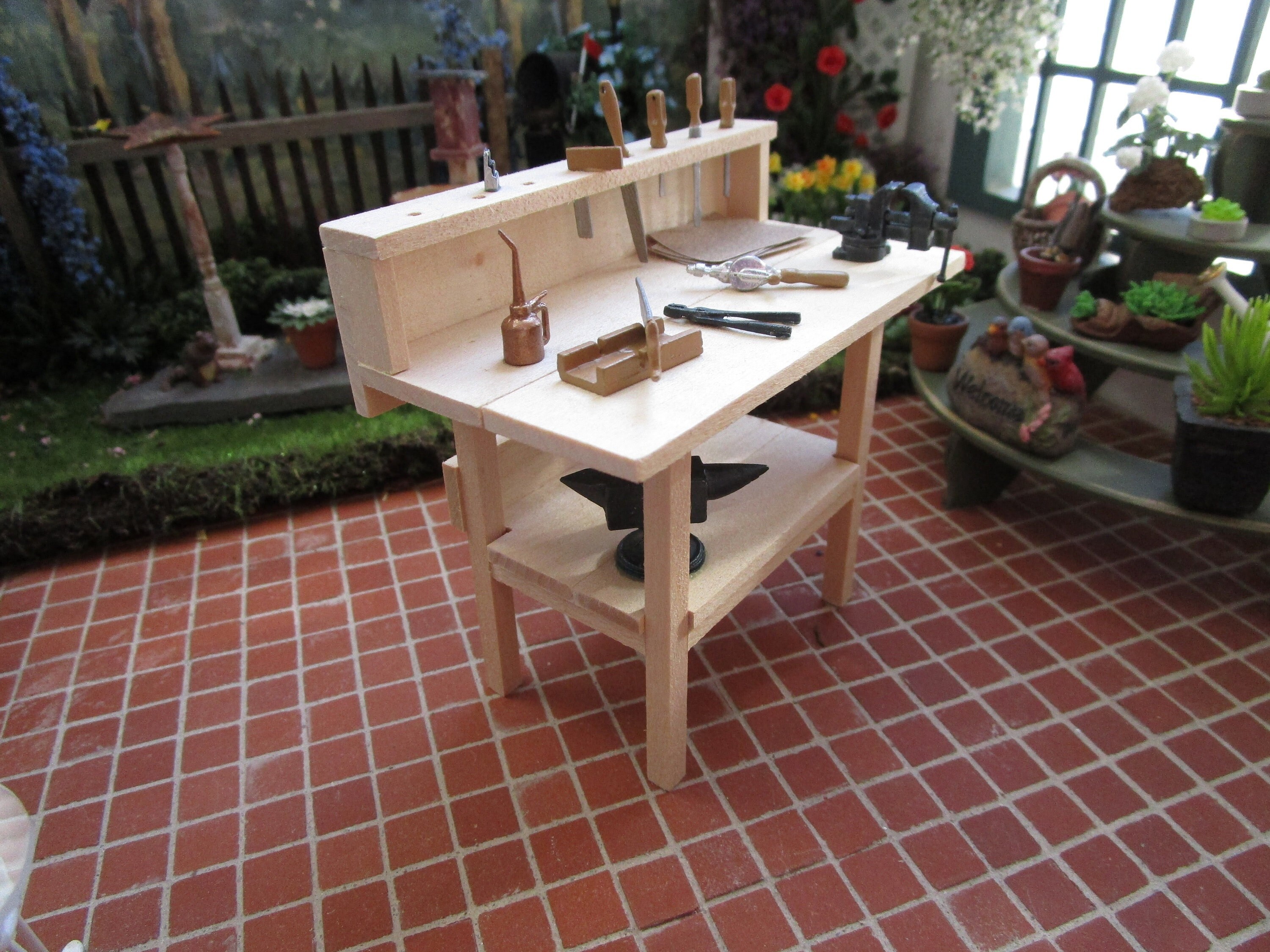 Miniature Workbench With Tools, Mini Wood Bench With Tools, Style 00