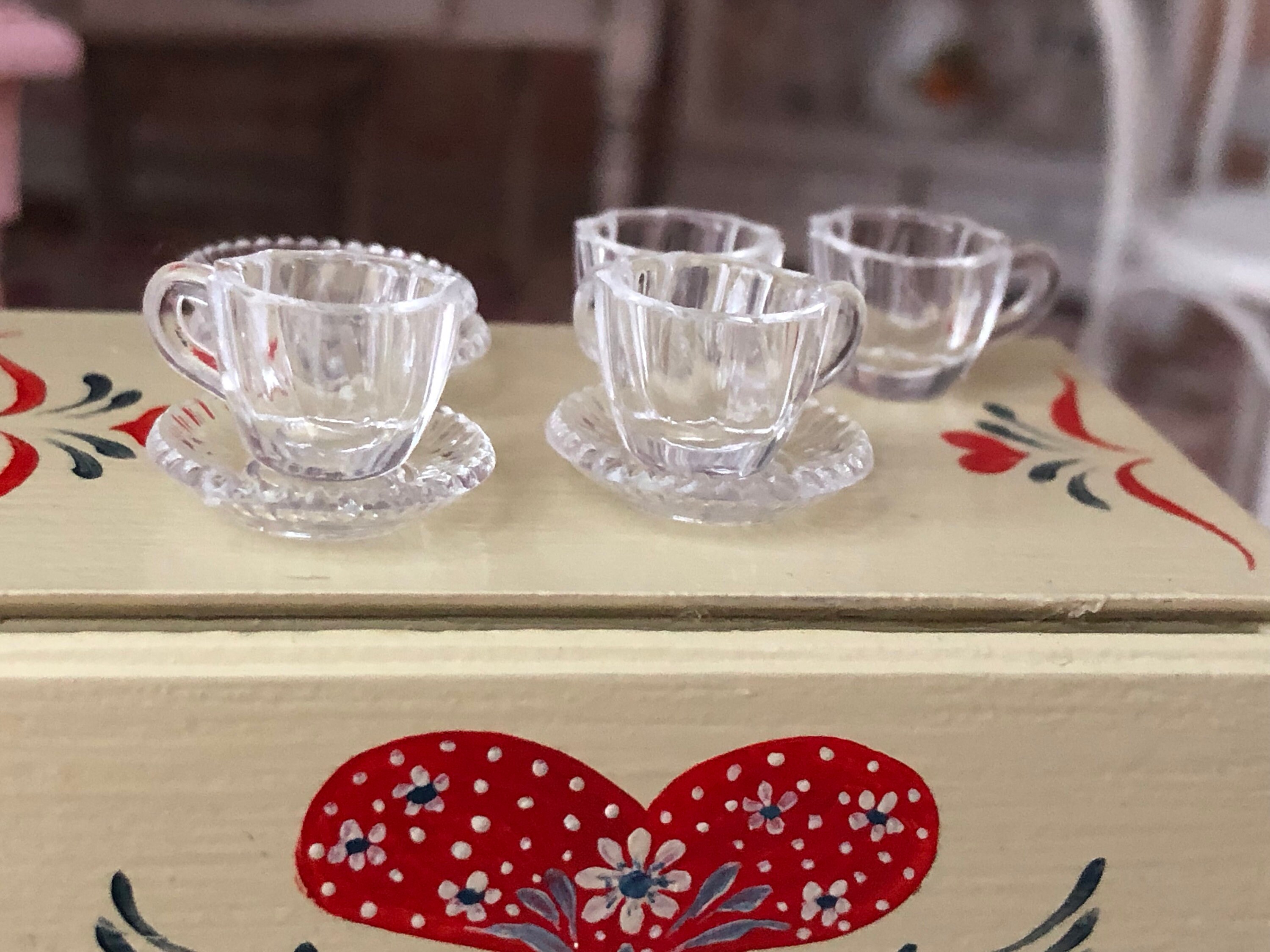 Miniature Coffee Cups and Saucer, Clear Mugs, 8 PC Cup and Saucer Plate