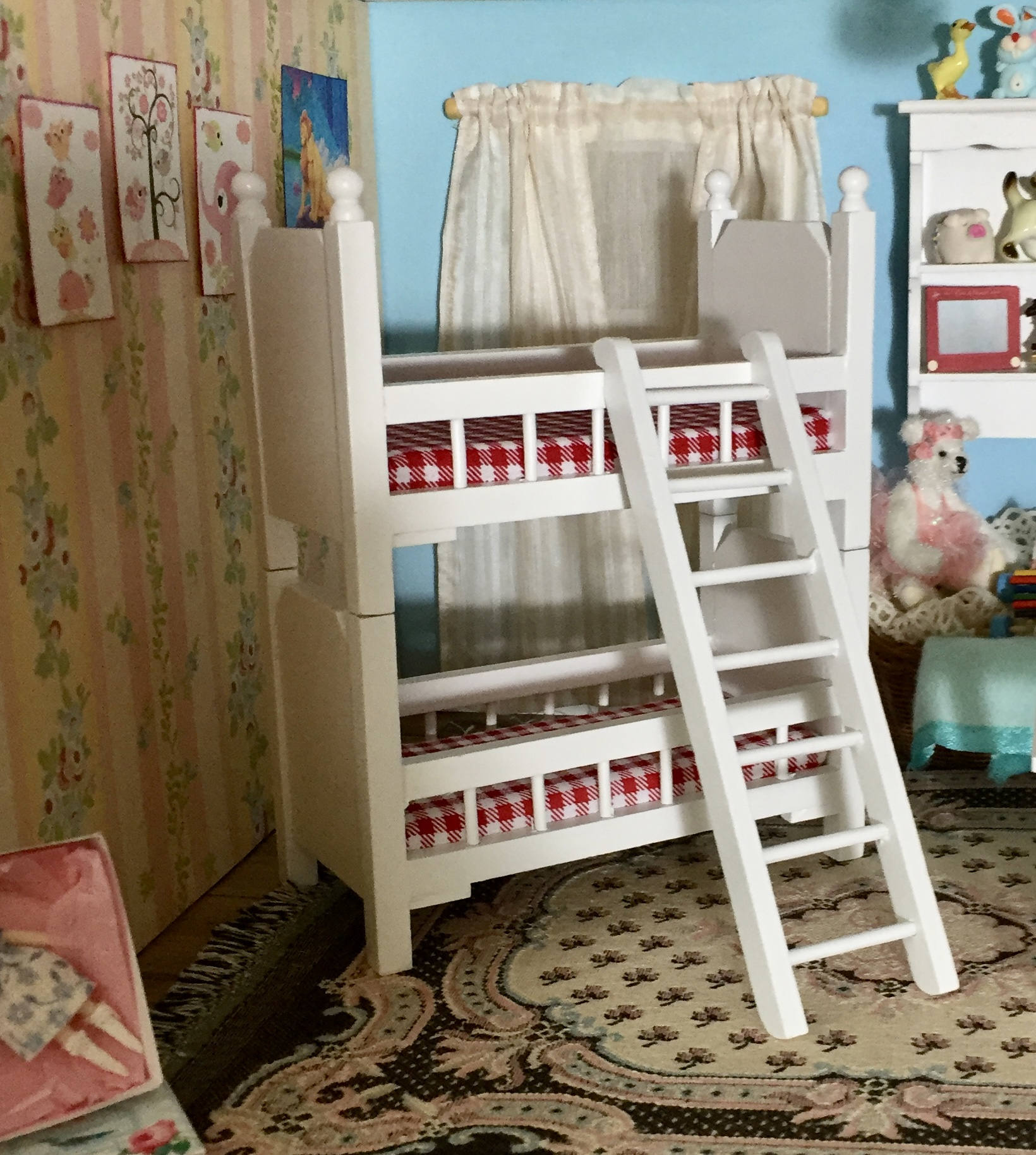 Miniature White Bunk Beds With Ladder, Mini Bunkbeds, Dollhouse
