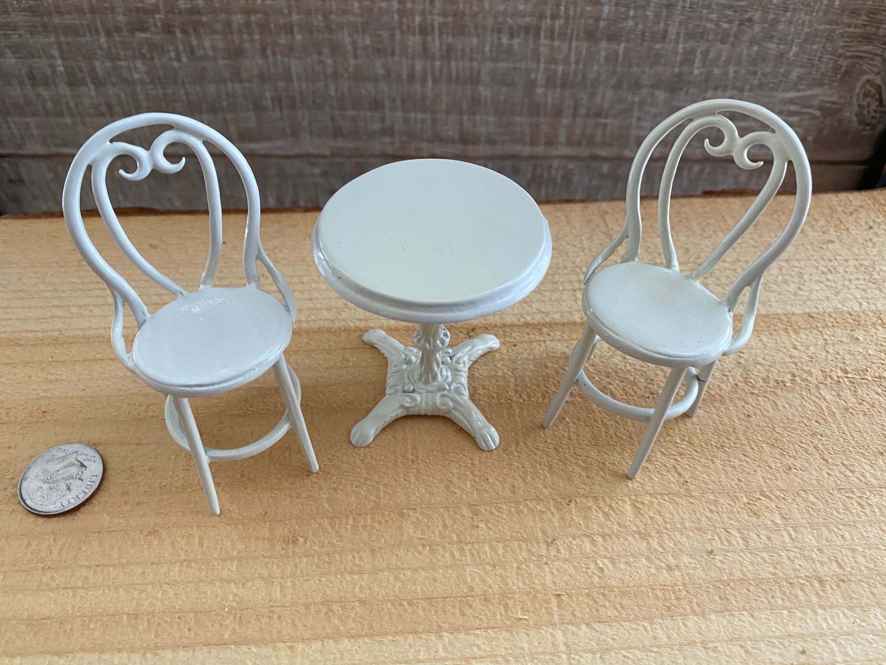 Miniature Cafe Table and Chair Set, White Table and Chair Set, 3 Metal
