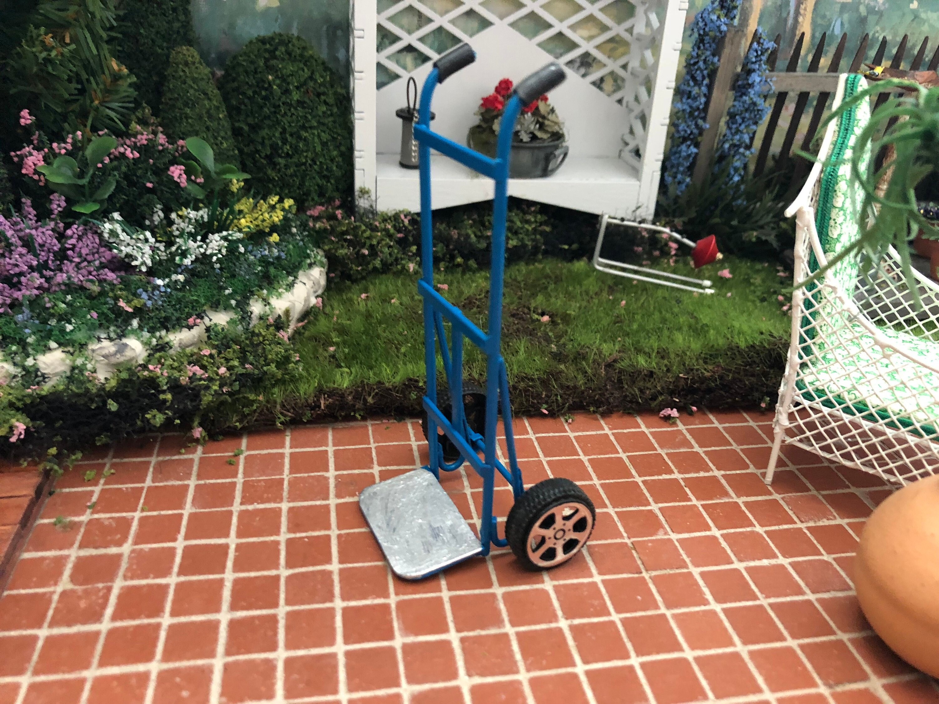 Miniature Dolly, Blue Metal Miniature Dolly, Dollhouse Miniature, 112