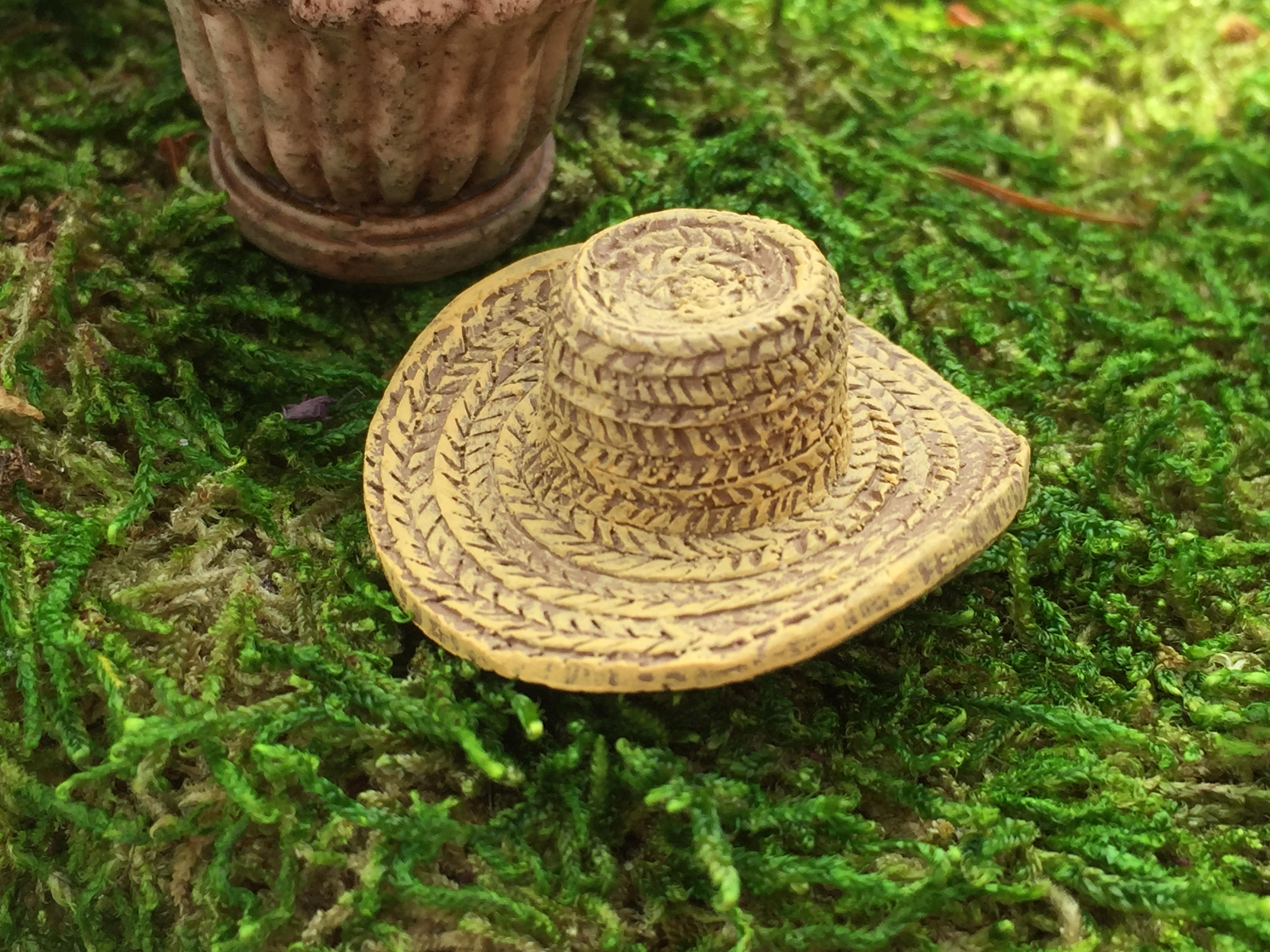 Miniature Hat, Garden Straw Look Hat, Dollhouse Miniature, Miniature
