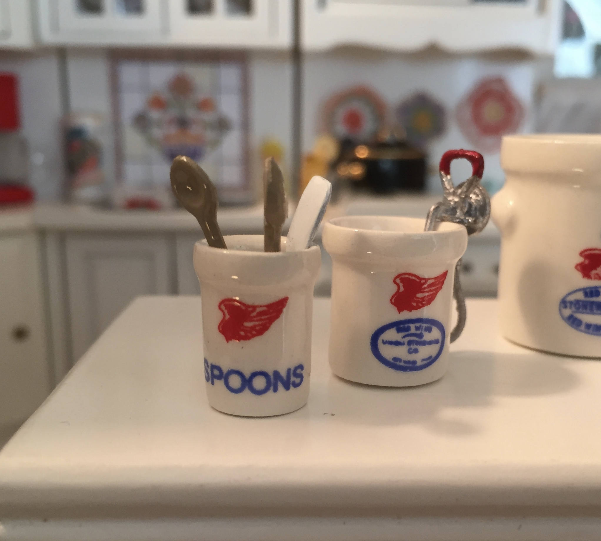 Miniature Crock Utensil Holder, Red Wing Look Spoon Holder, Crock With