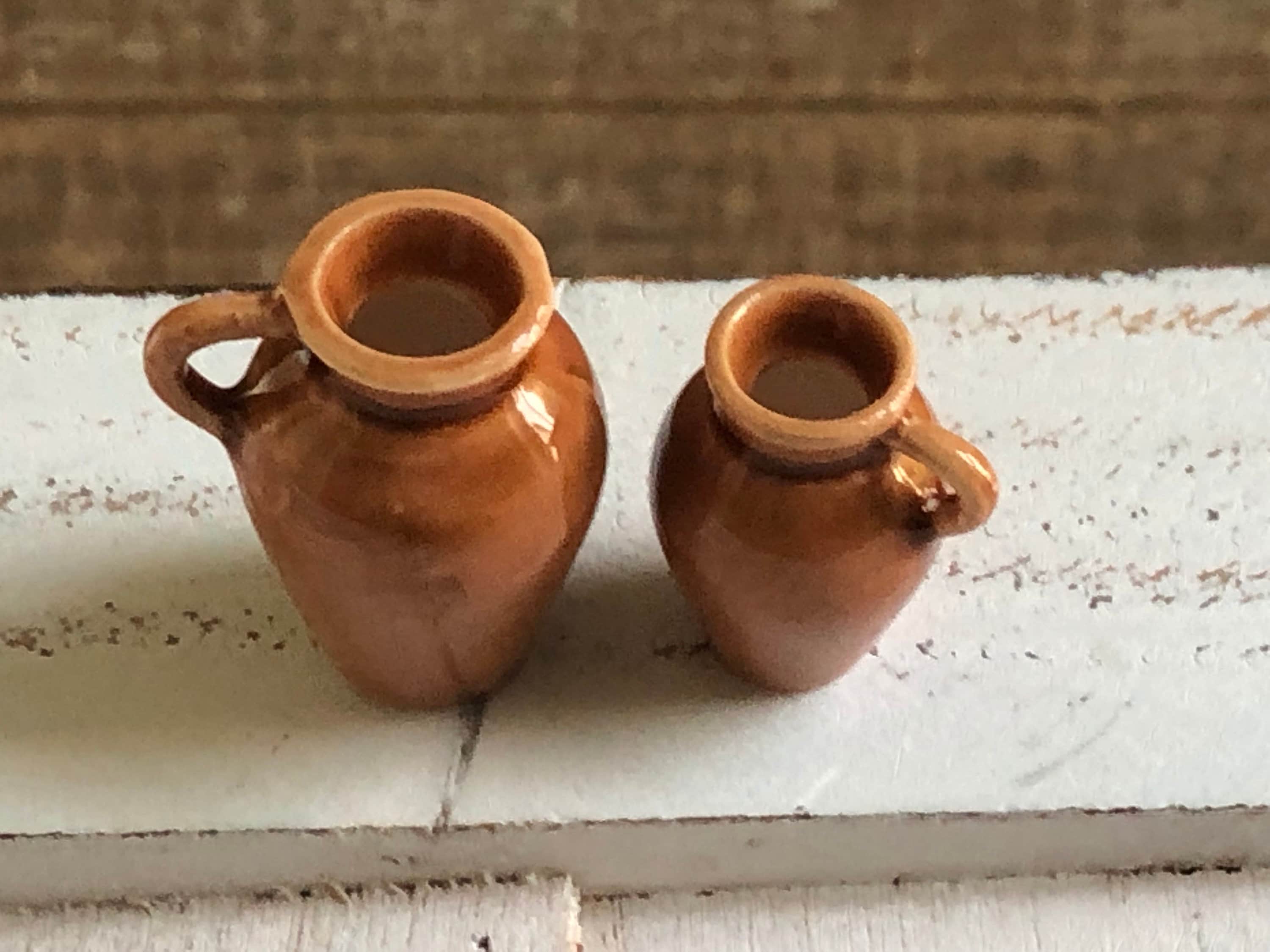 Miniature Jugs, Set of 2 Ceramic Handle Jugs, Style 60, Dollhouse