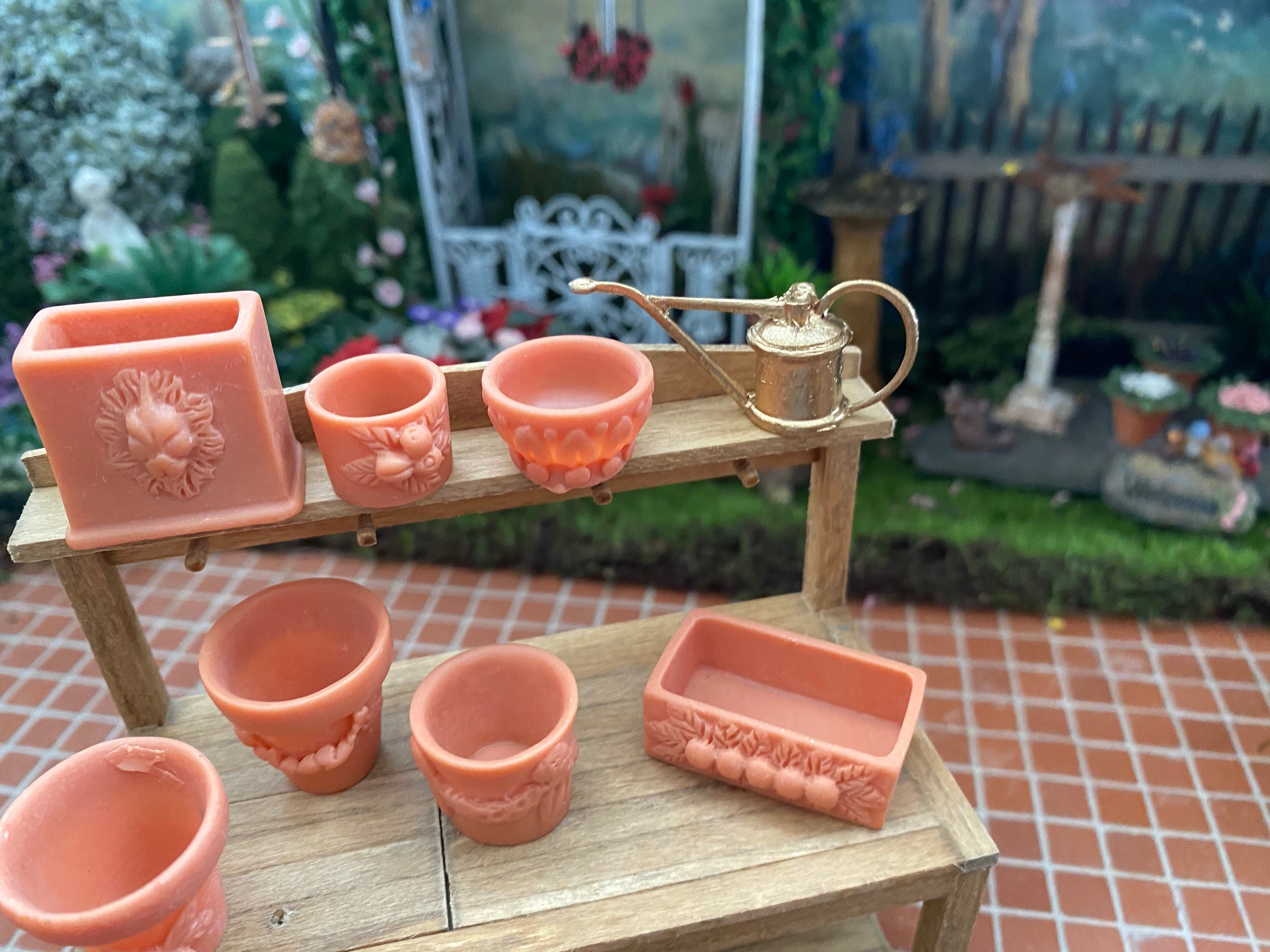 Miniature Flower Pots Set, Assorted Garden Pots, 7 Piece Set, Dollhouse